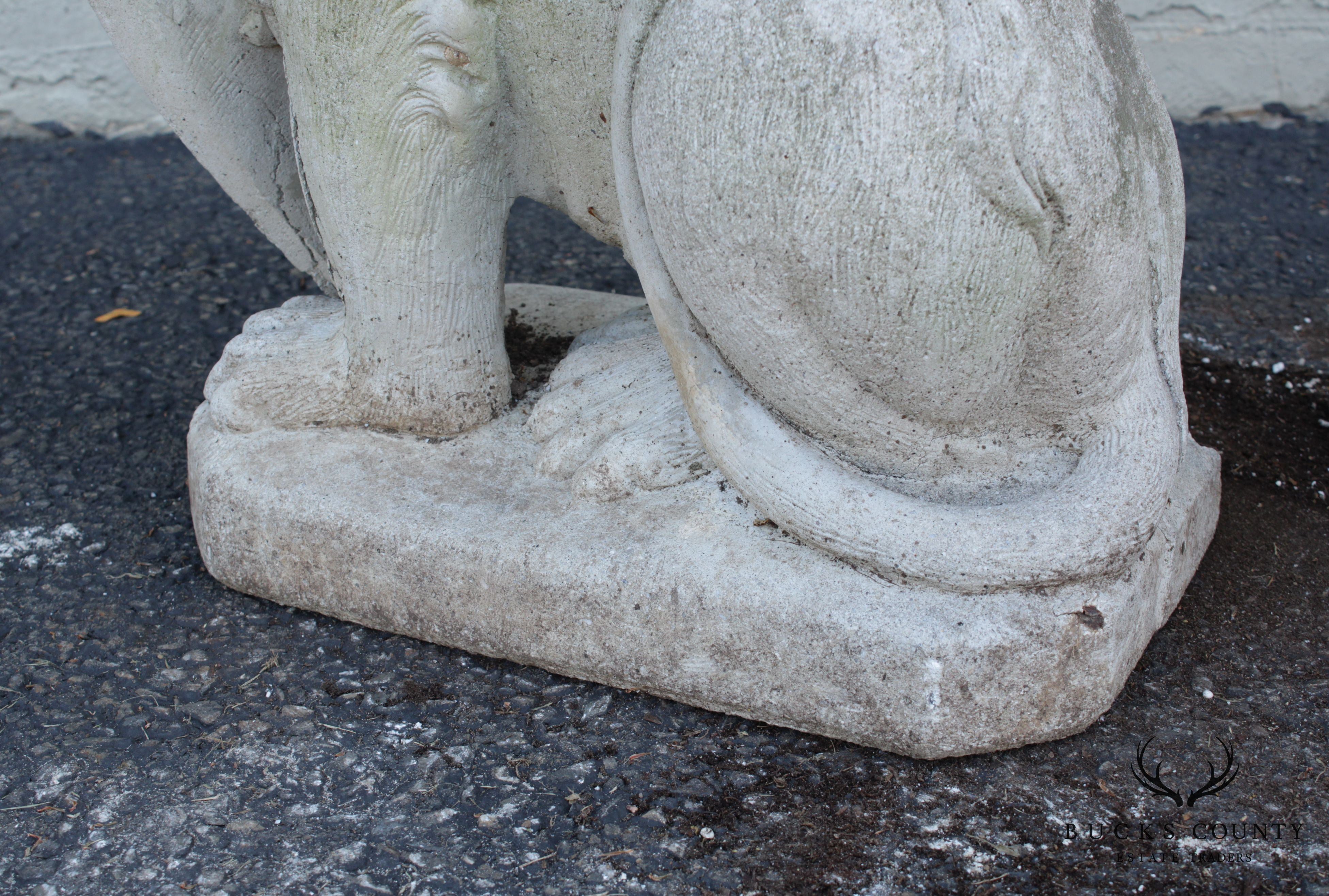 Vintage Pair Cast Stone Garden Lion Statues