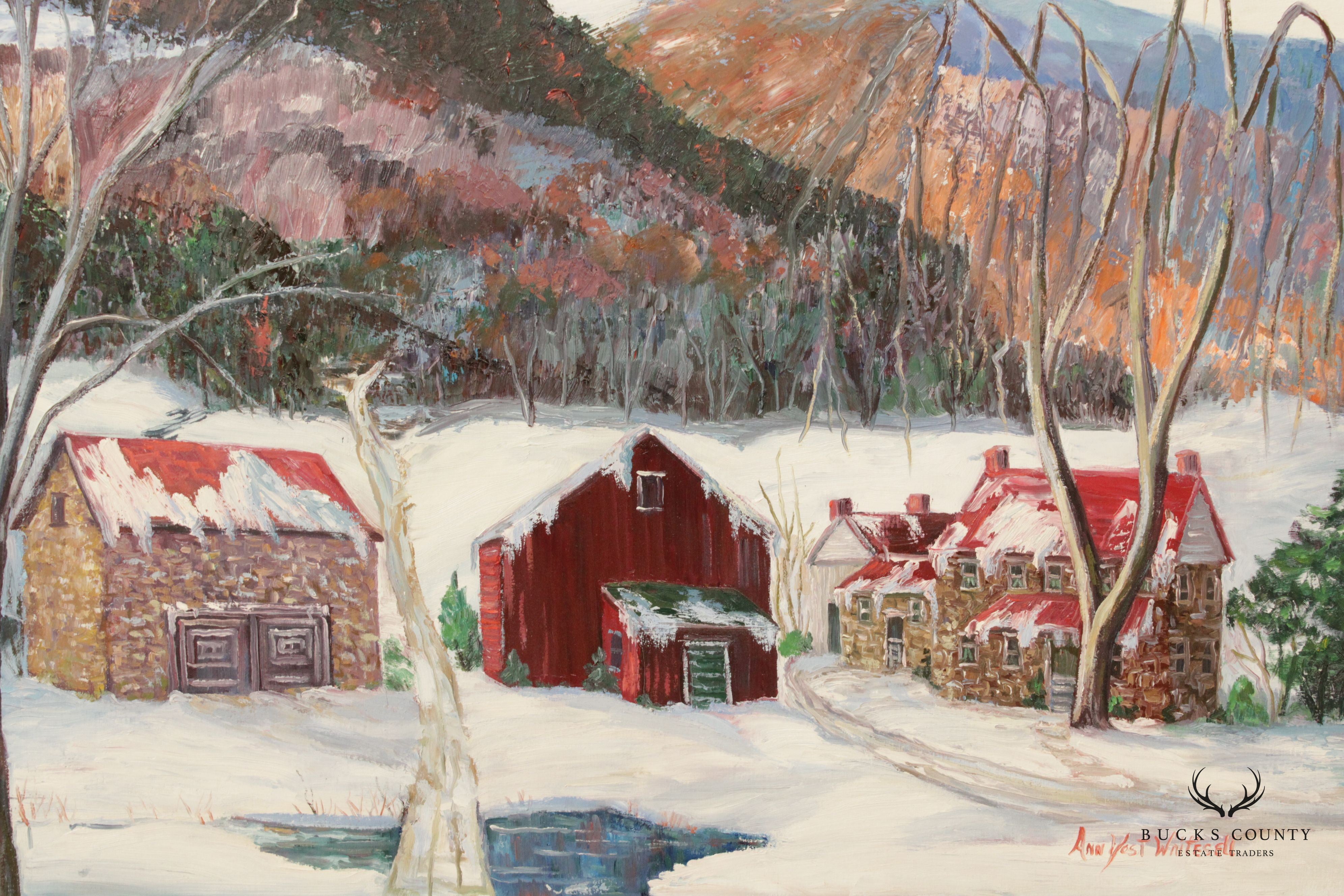 Ann Yost Whitesell Houses 'In the Pocono's' Winter Landscape Original Oil Painting