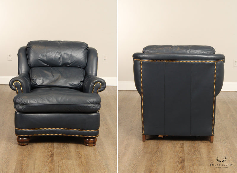 Hancock & Moore Blue Leather 'Austin' Club Chair and Ottoman
