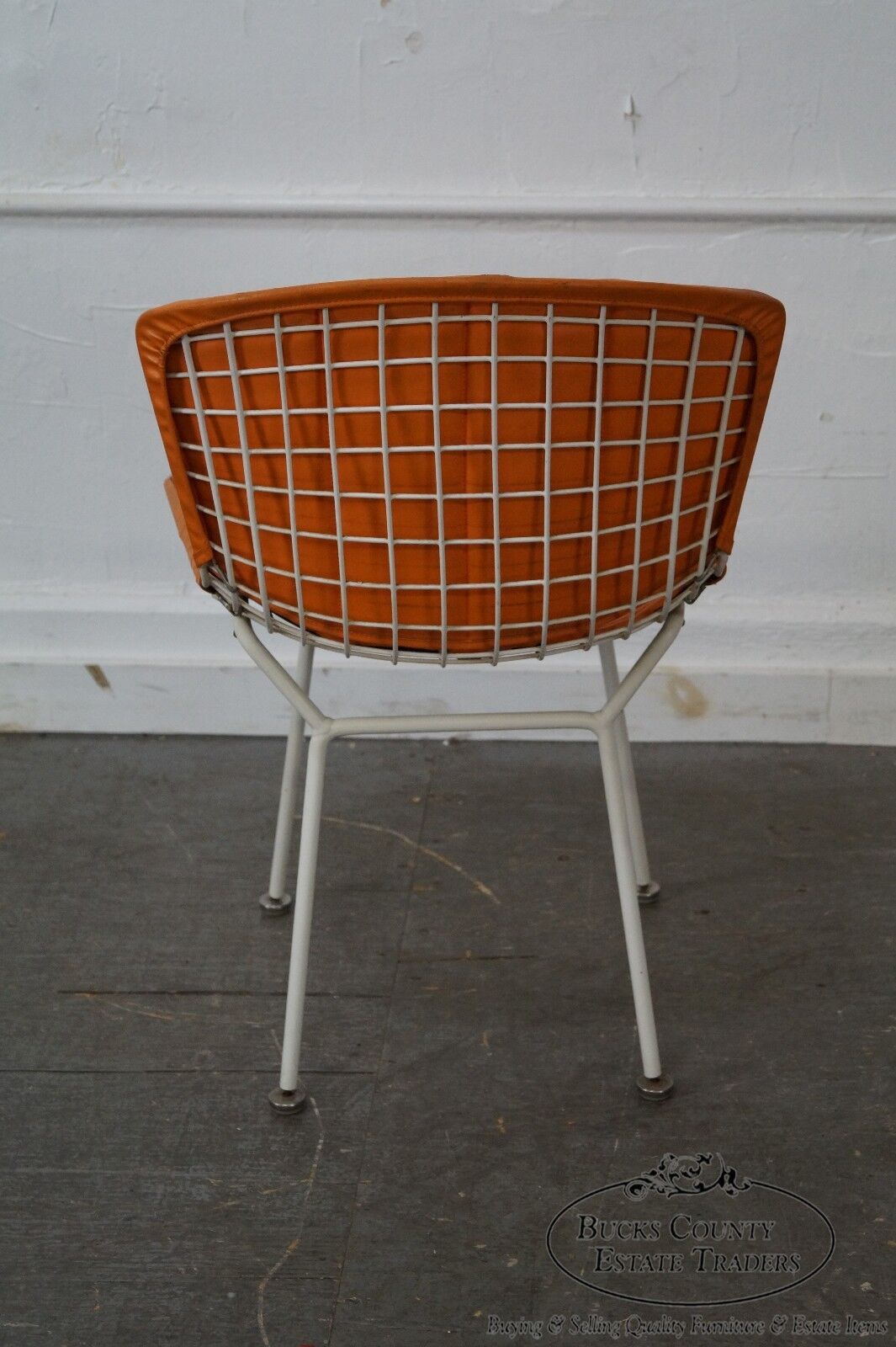 Knoll Vintage Bertoia White Wire Side Chair w/ Orange Cushion