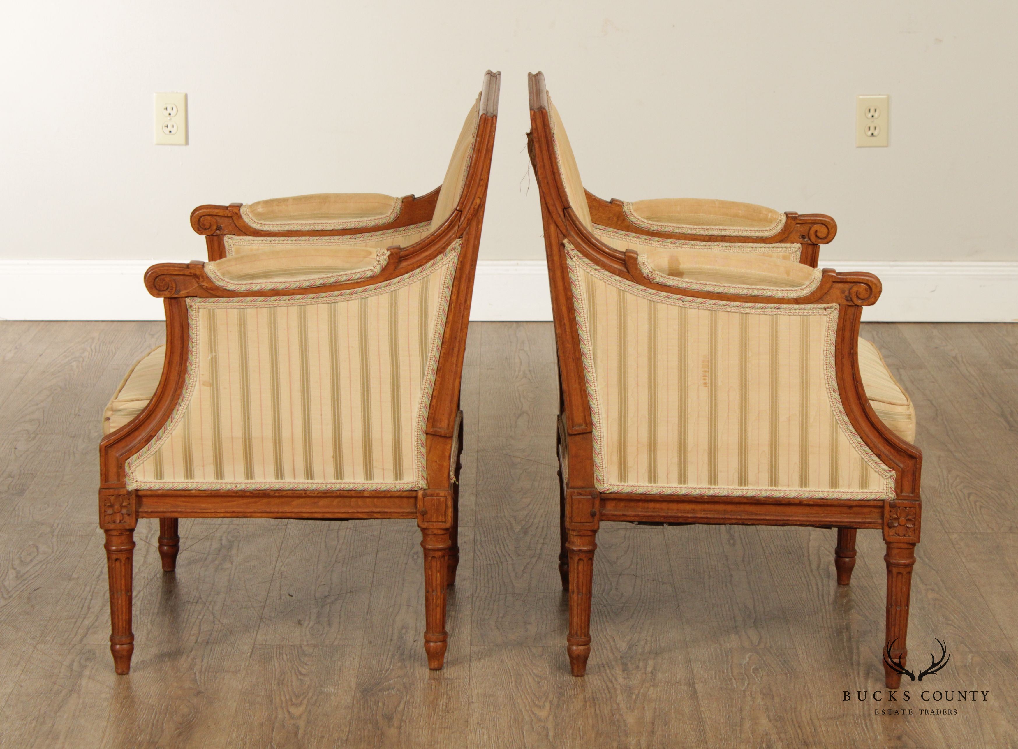 Antique French Louis XVI Style Pair of Childs Bergere Armchairs