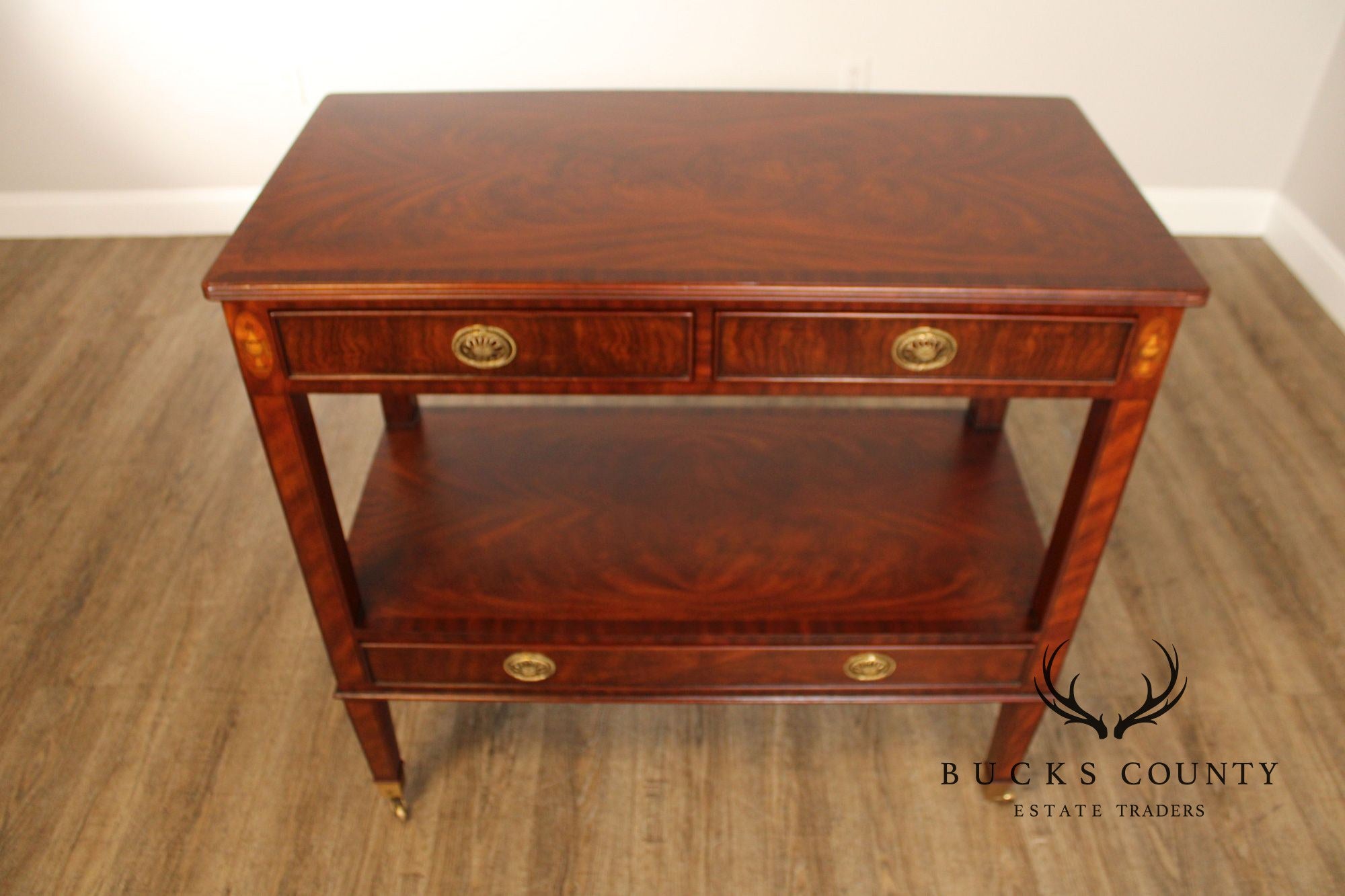 Maitland Smith Regency Style Inlaid Mahogany Two-Tier Server