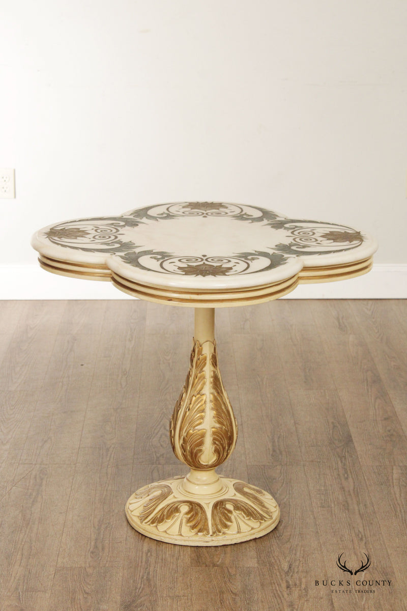 Italian Florentine Style Marble Top Pedestal Occasional Table
