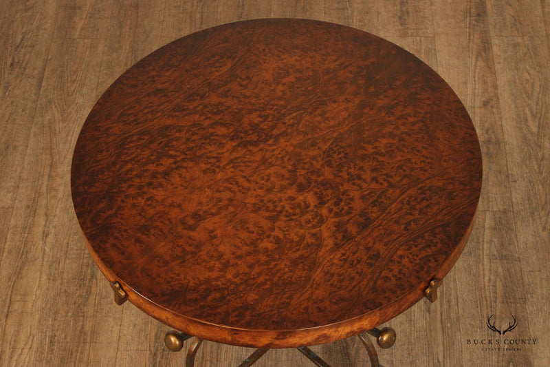 John-Richard Fine Furniture Spanish Colonial Style Round Burlwood Top Side Table