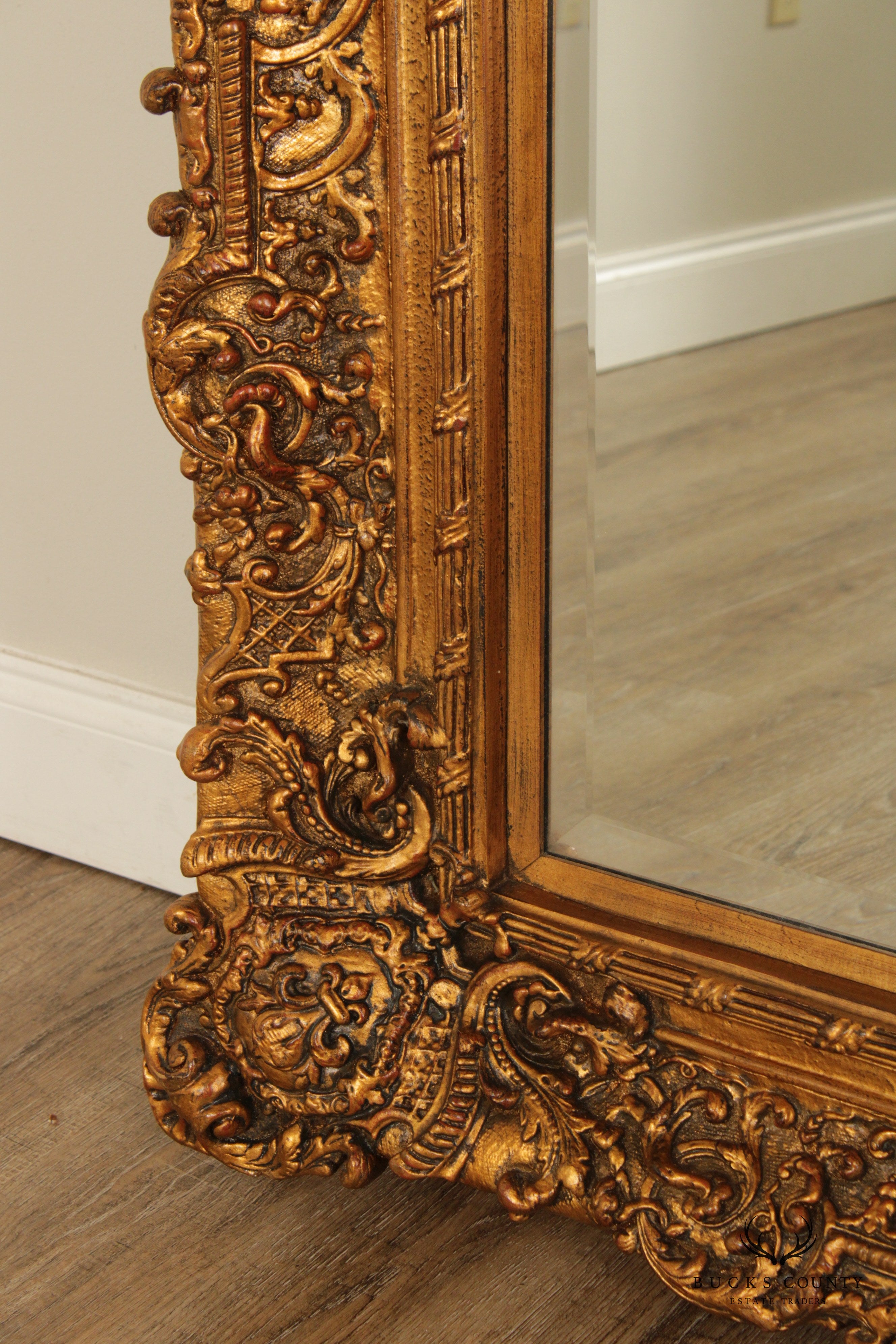 French Style Gilt Gold Carved Large Beveled Wall Mirror