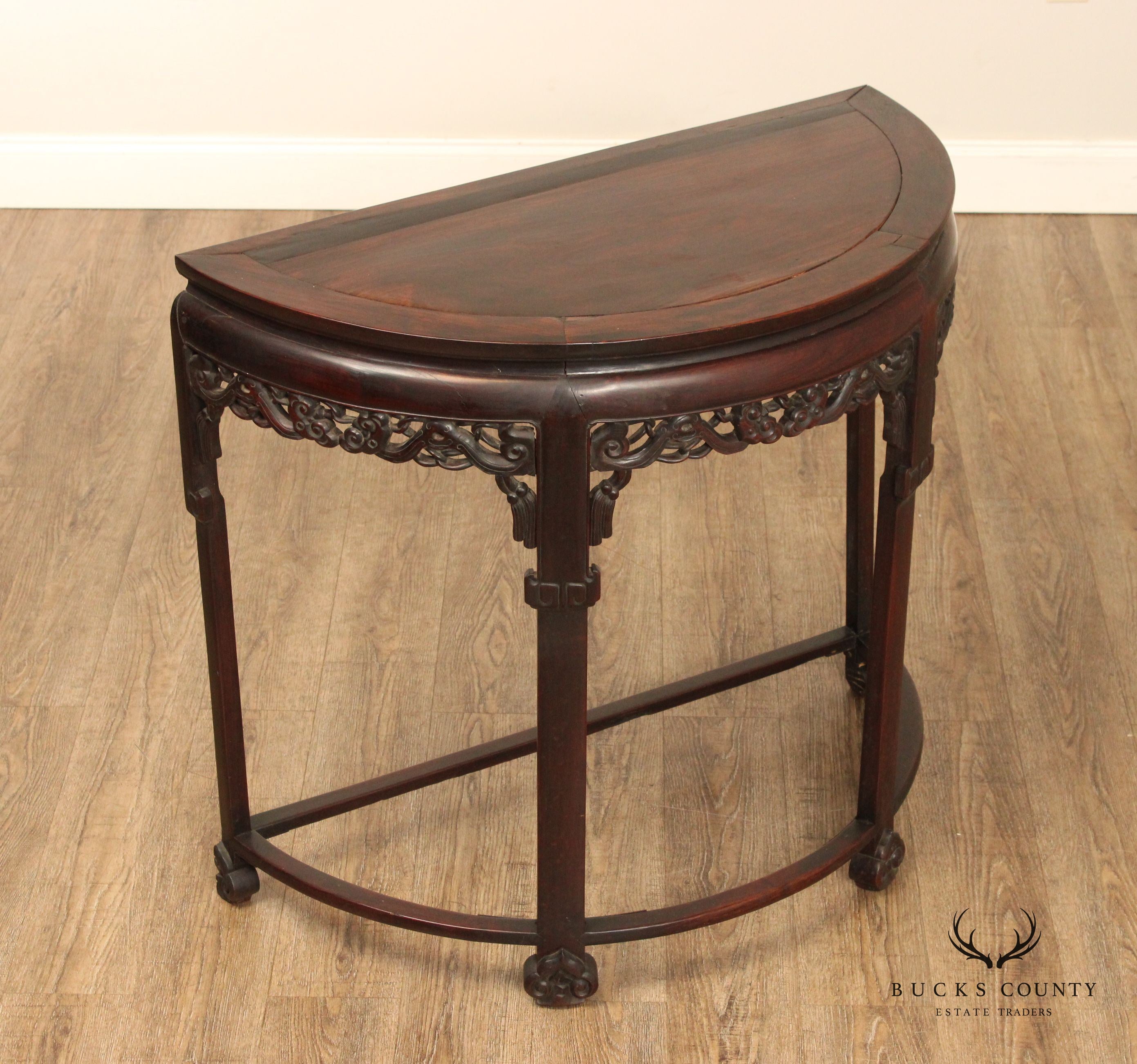 Antique Chinese Huanghuali Hardwood Demilune Console Table