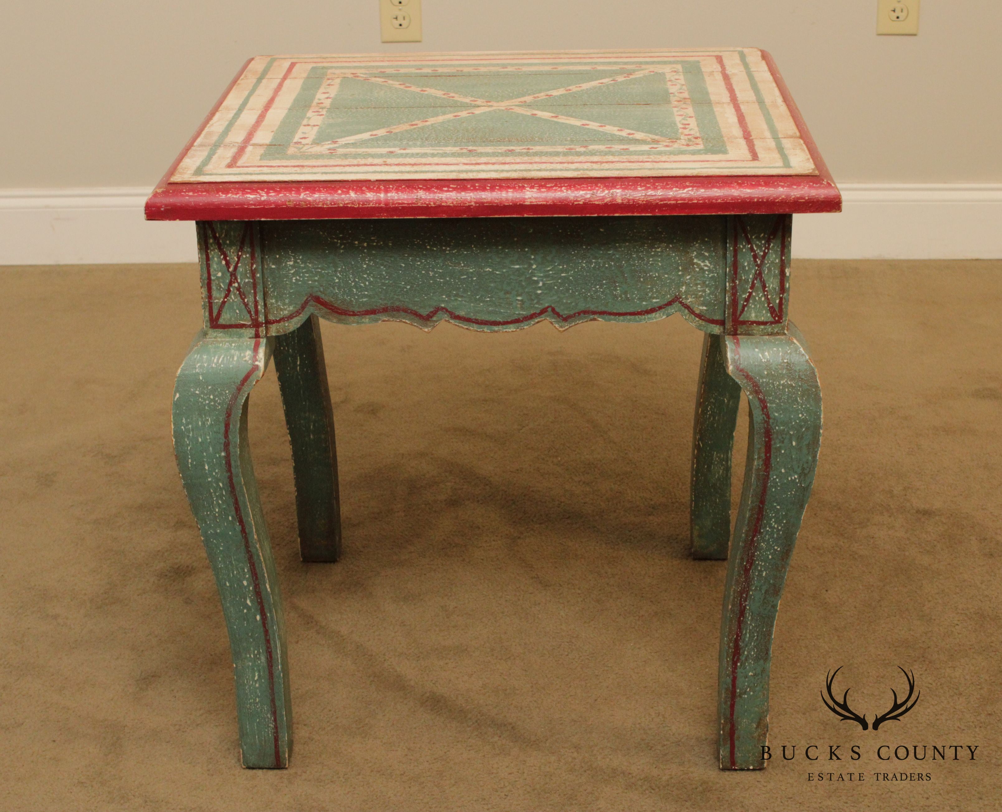 French Country Style Distressed Painted Side Table