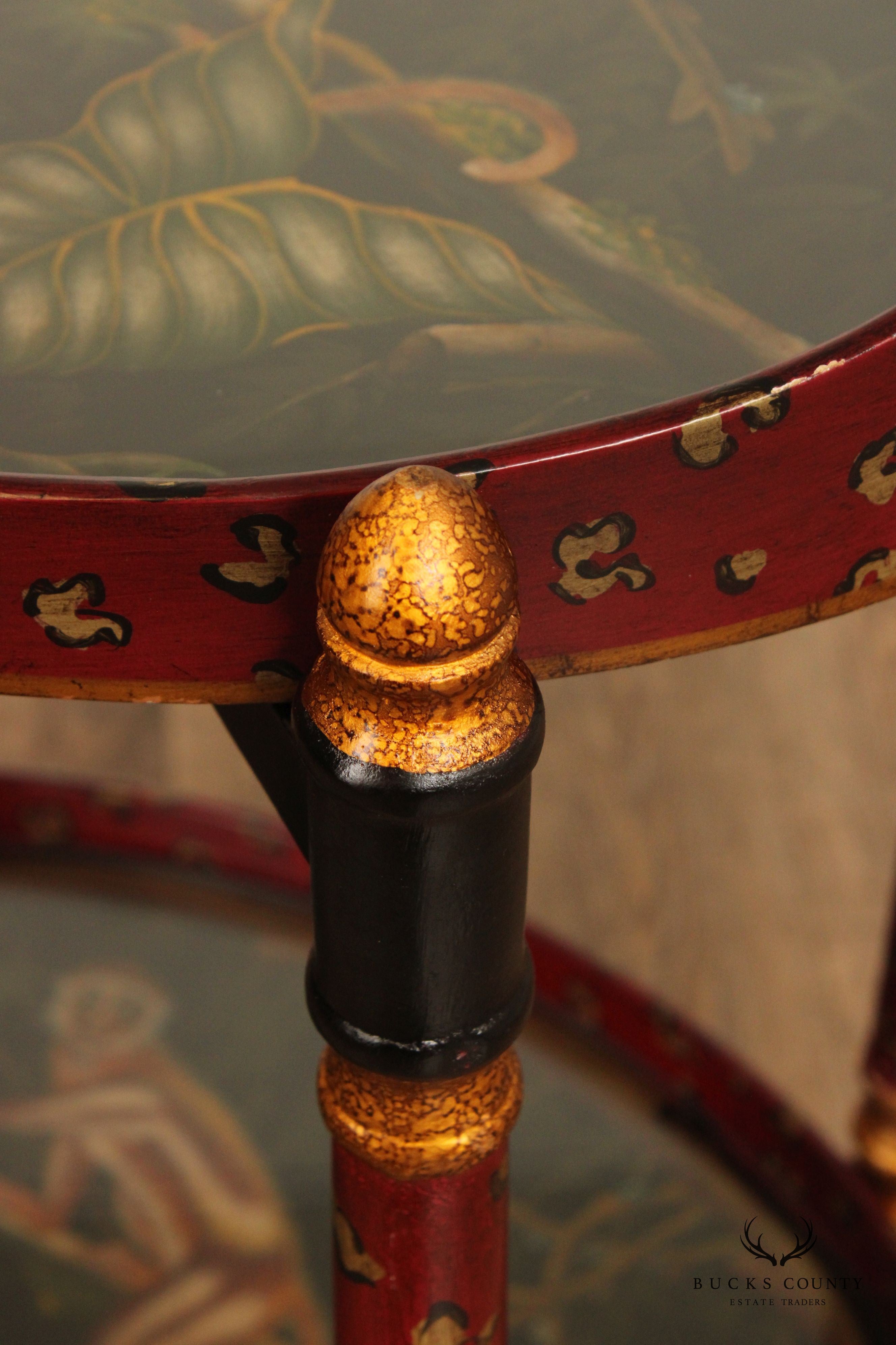 Hollywood Regency Style Paint Decorated Two-Tier Tray Table