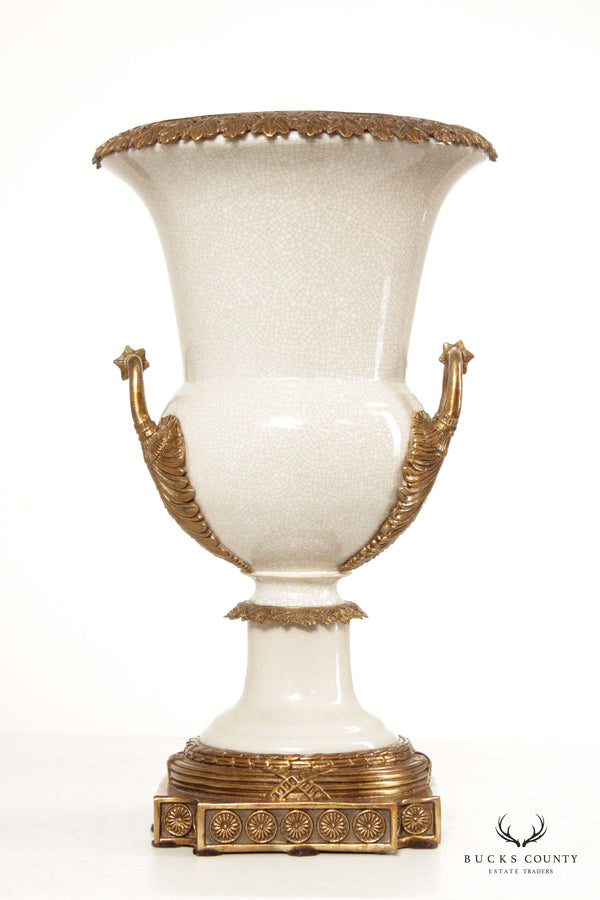 Classical Style Brass Mounted Ceramic Urn Vase