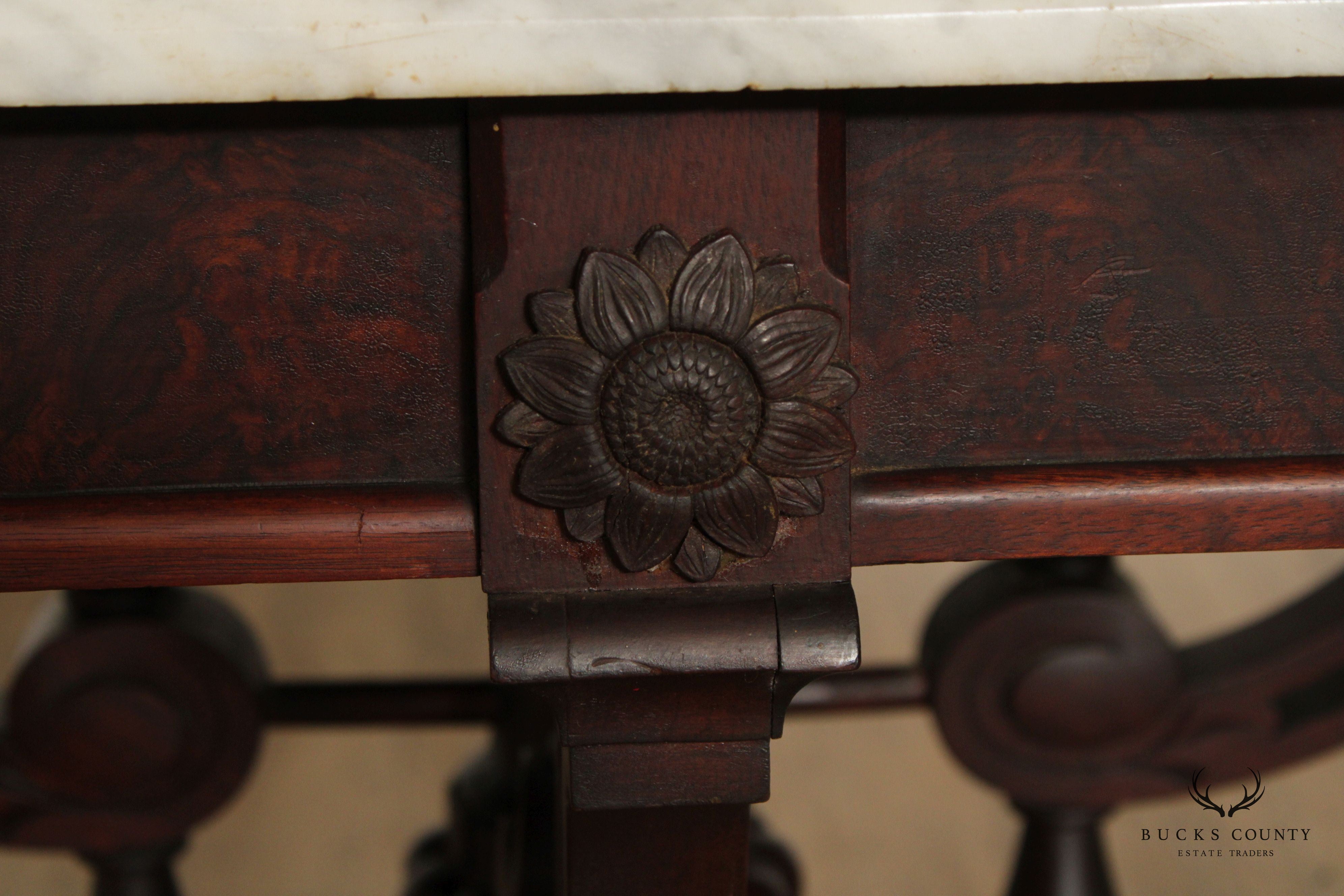 Victorian Eastlake Antique Marble Top Walnut Parlor Table