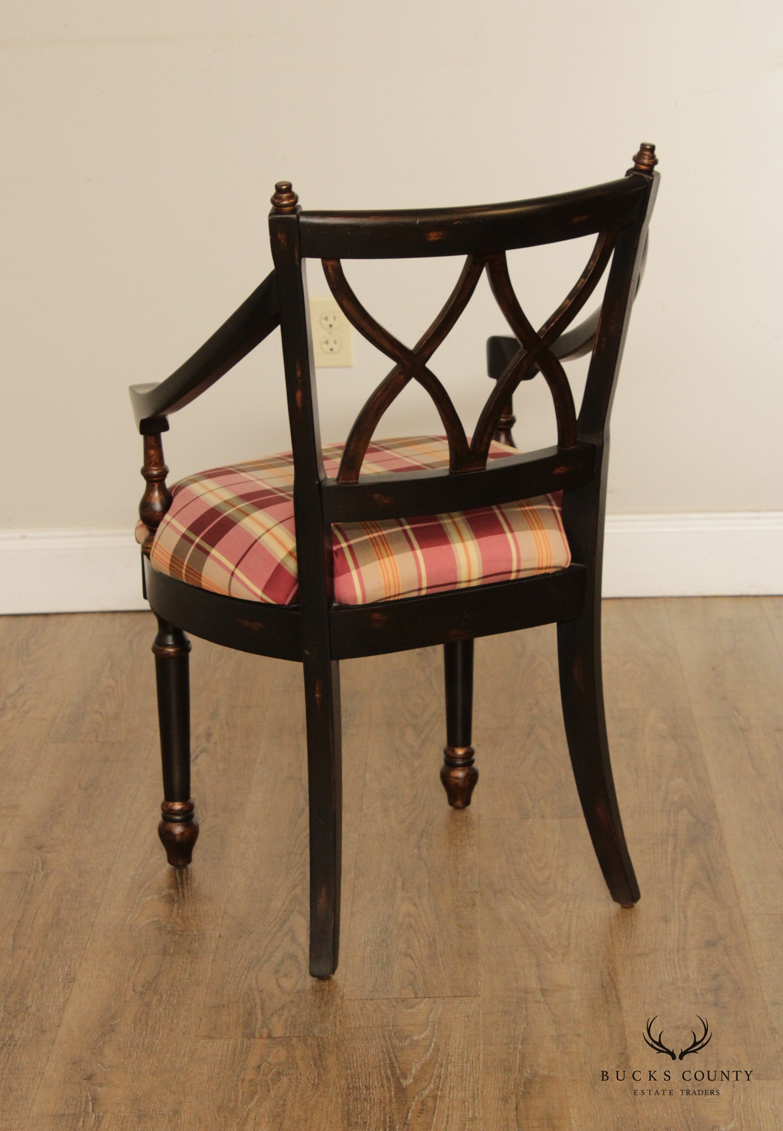 Regency Style Black Gilt Painted Arm Chair