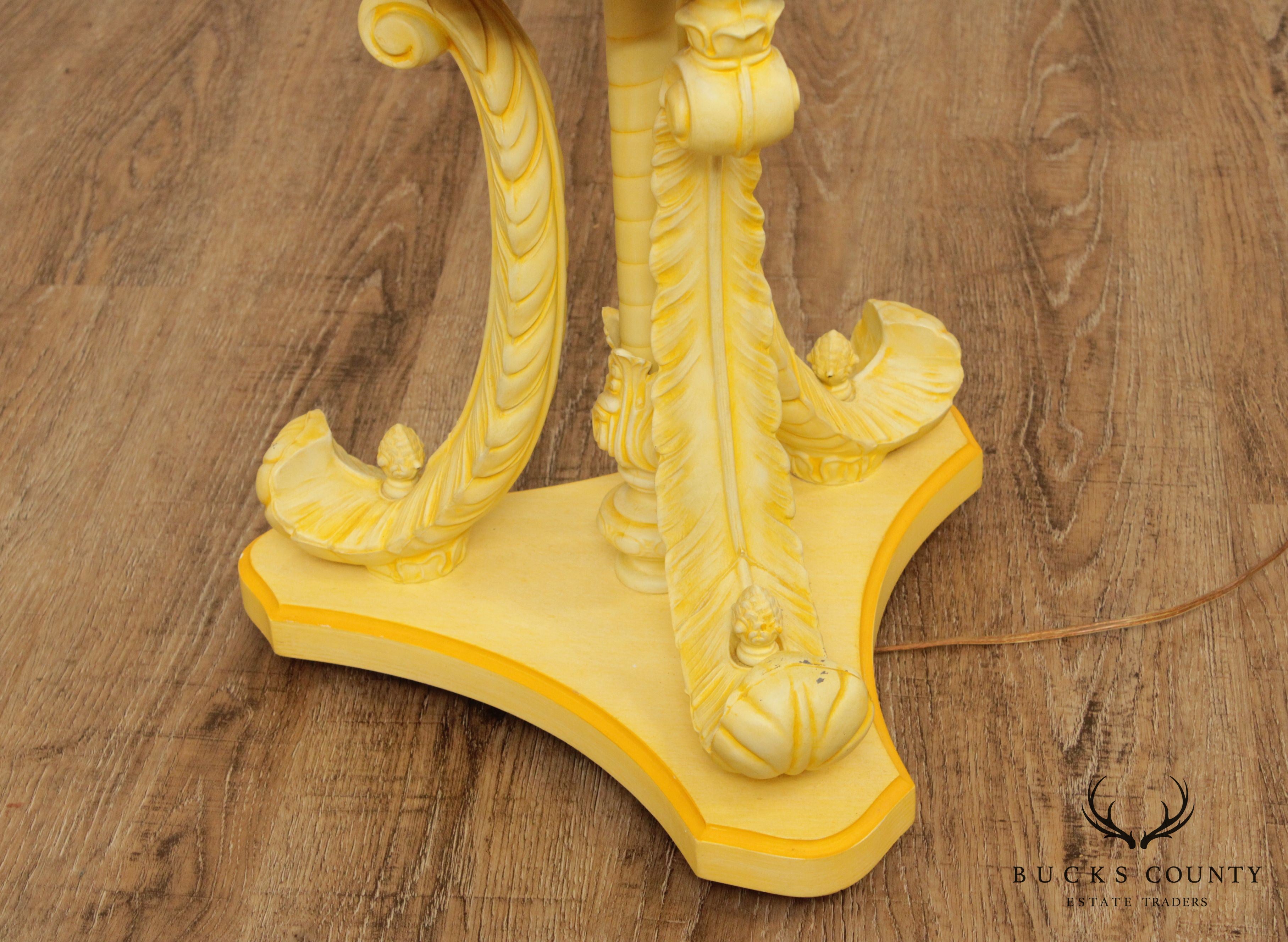 Hollywood Regency Vintage Yellow Slag Glass Floor Lamp Table