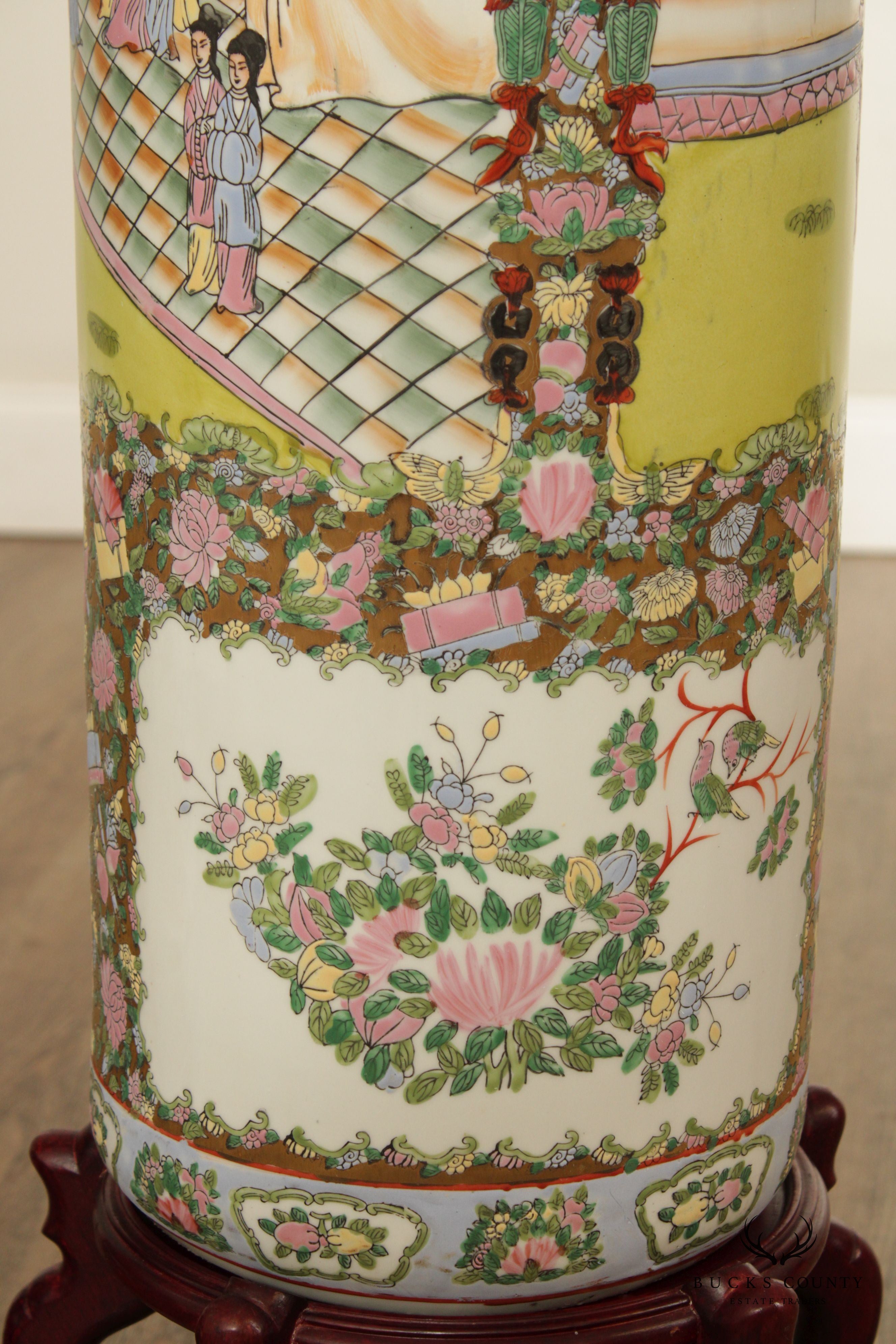 Chinese Chinoiserie Pair Porcelain Umbrella Stands