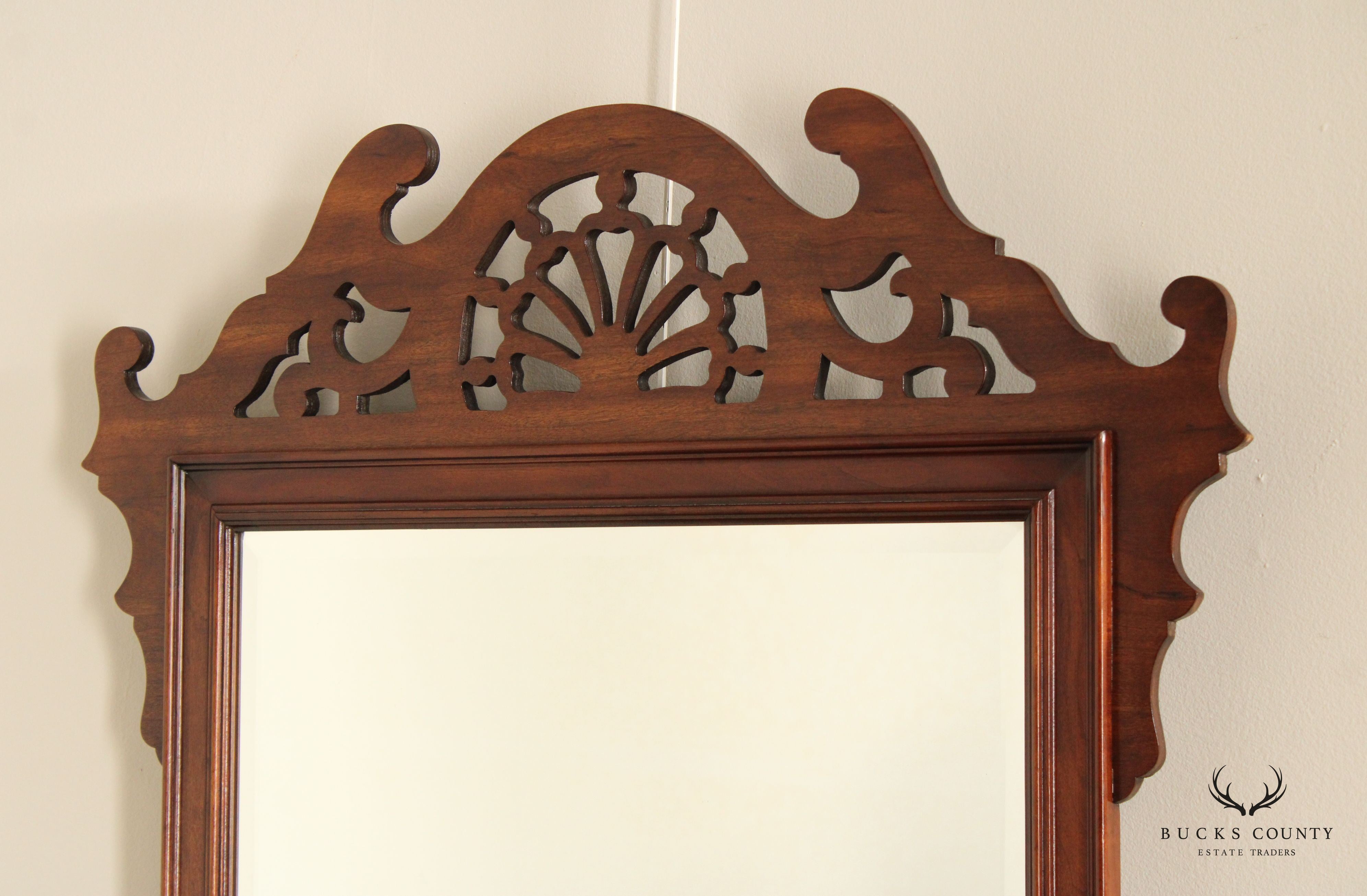 Chippendale Style Vintage Mahogany Fretwork Beveled Wall Mirror