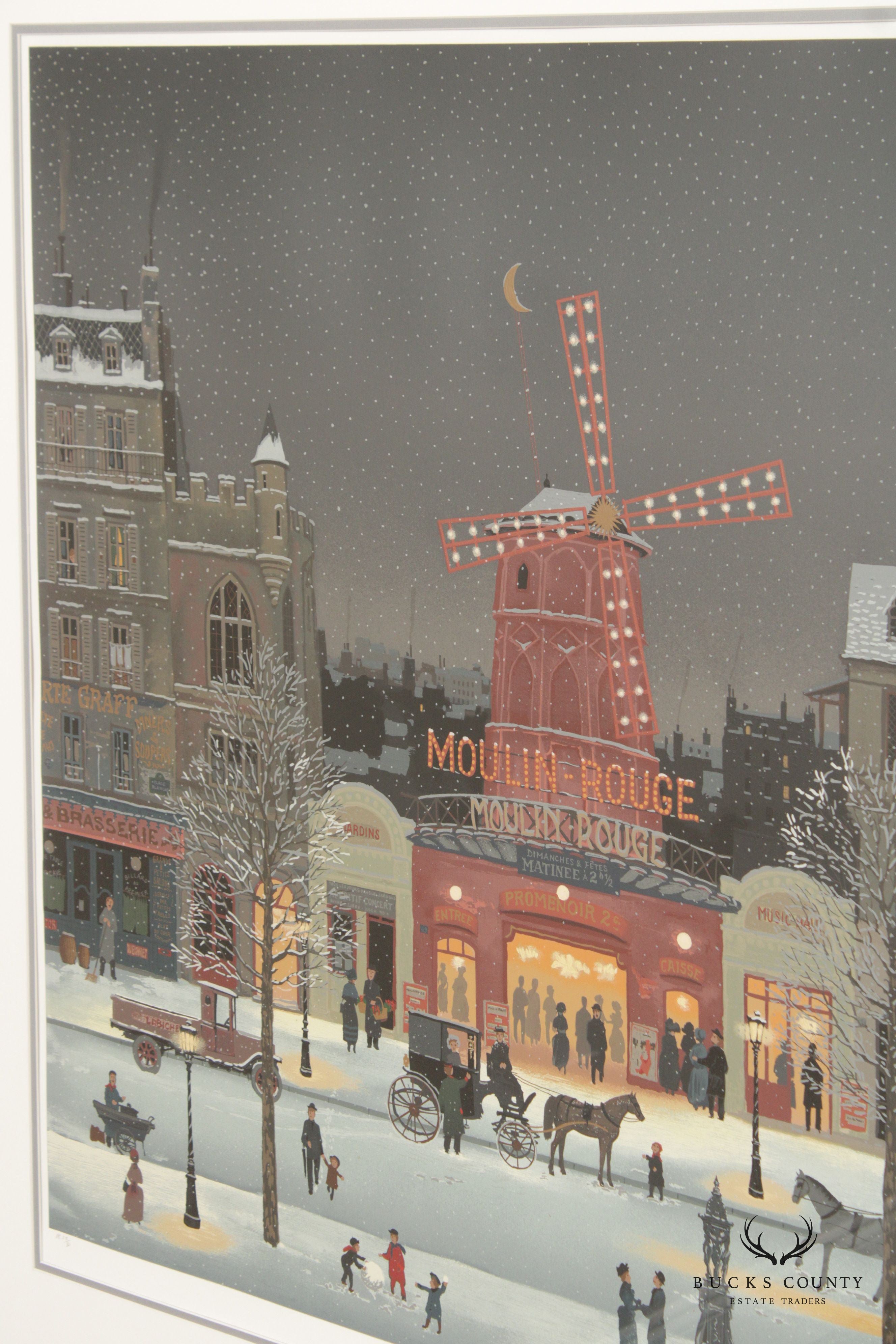 Michel Delacroix Original Epreuve D’artiste (Artist Proof)  Large Framed Lithograph 'Moulin Rouge Sous la Neige'