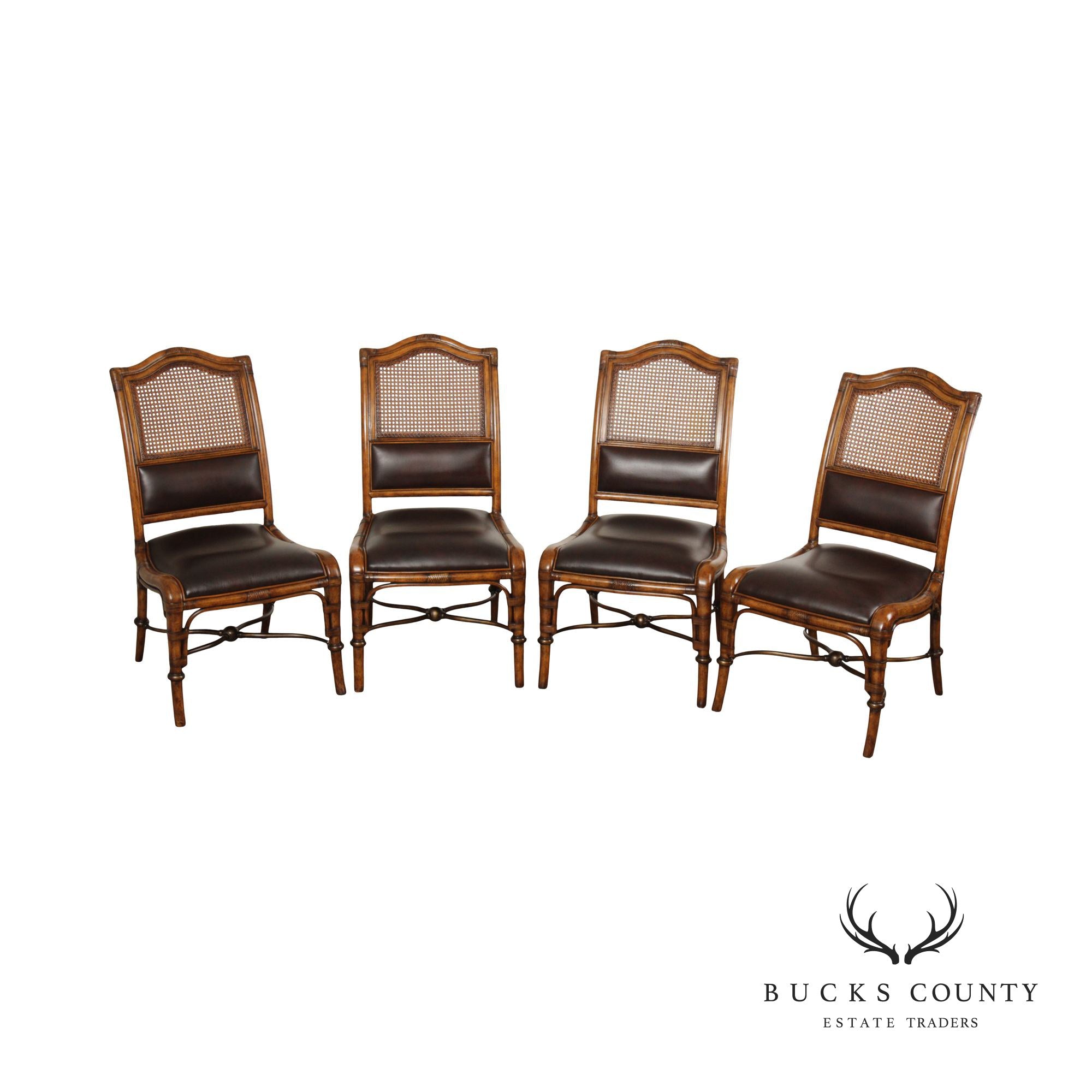 Drexel Heritage Regency Style Set Four Faux Bamboo Dining Chairs