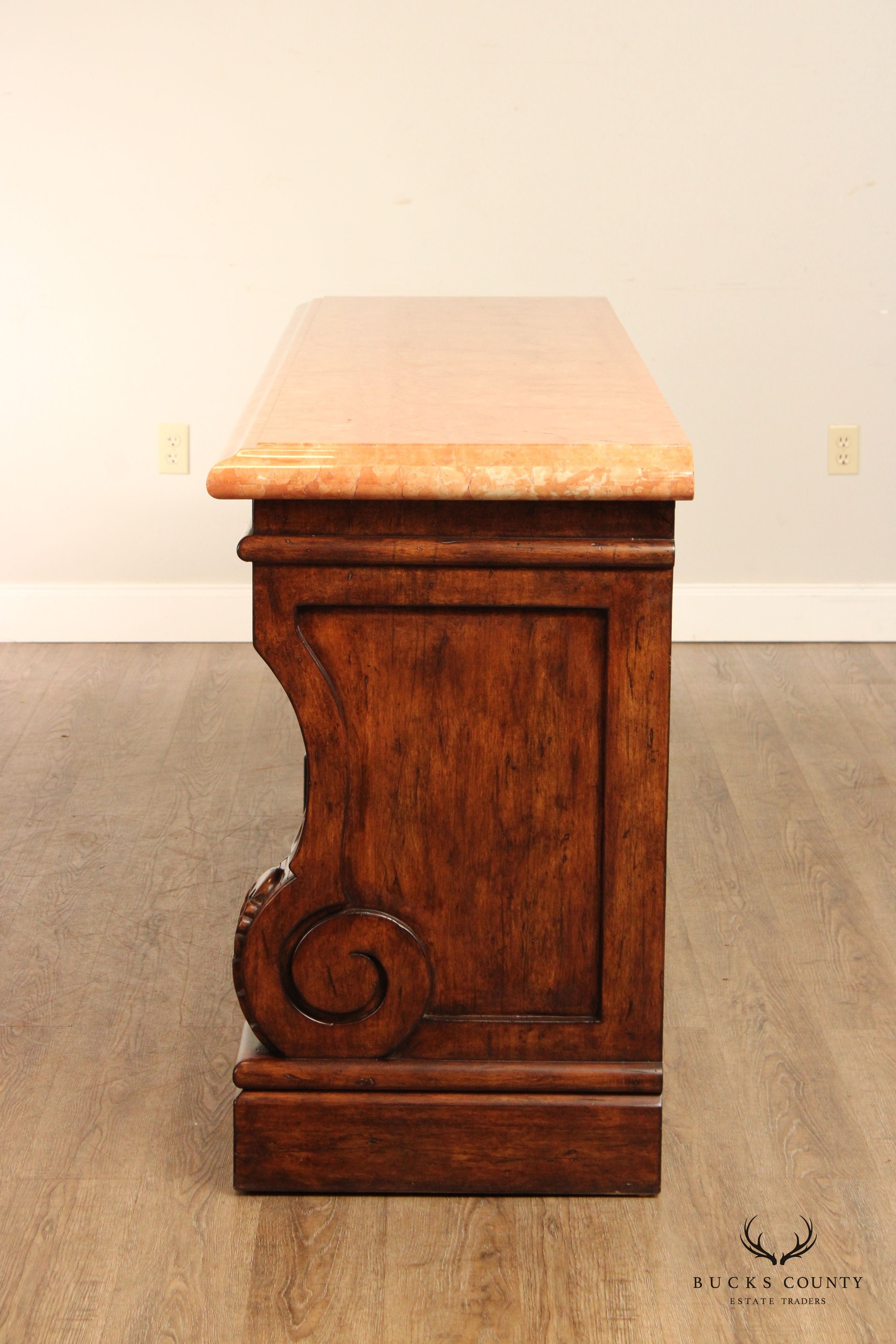 French Renaissance Style Marble Top Sideboard Credenza