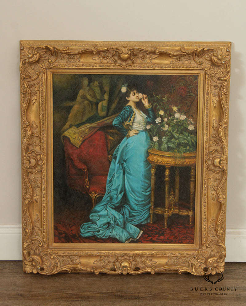Vintage 'In Delightful Anticipation' Original Painting after Auguste Toulmouche