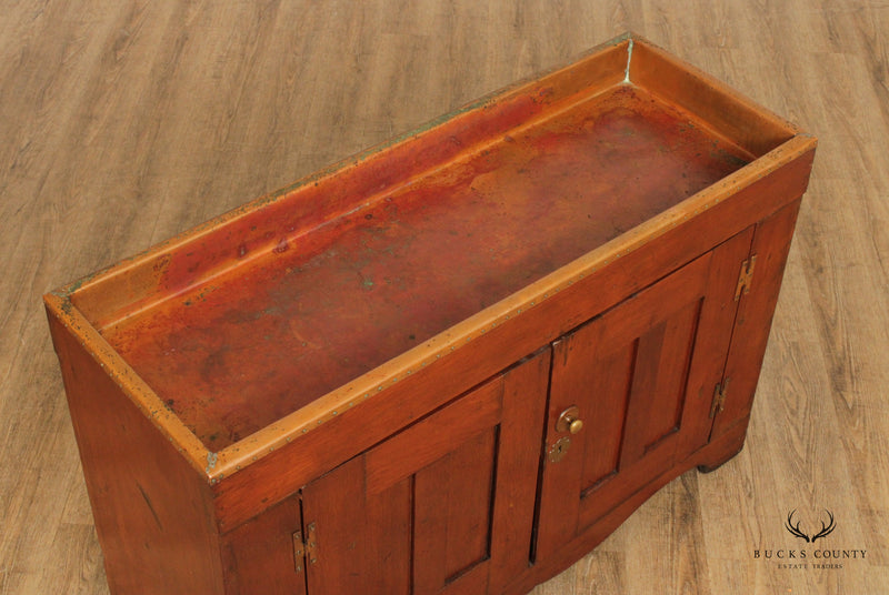 Antique Farmhouse Style Copper Lined Poplar Dry Sink Cabinet