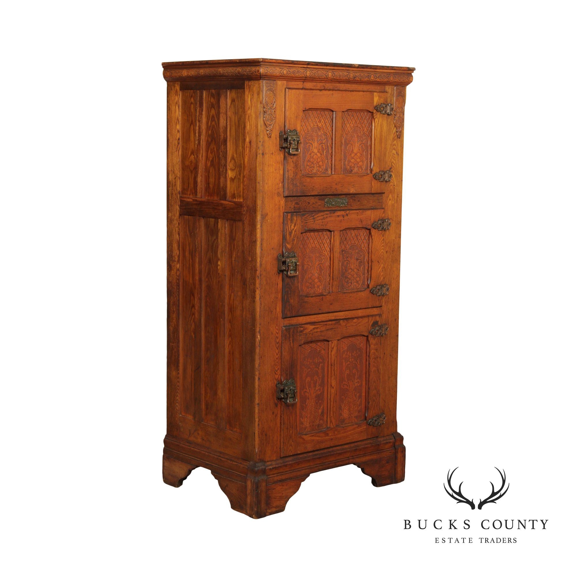 Siegel Cooper Co. Antique Monumental Oak Ice Box