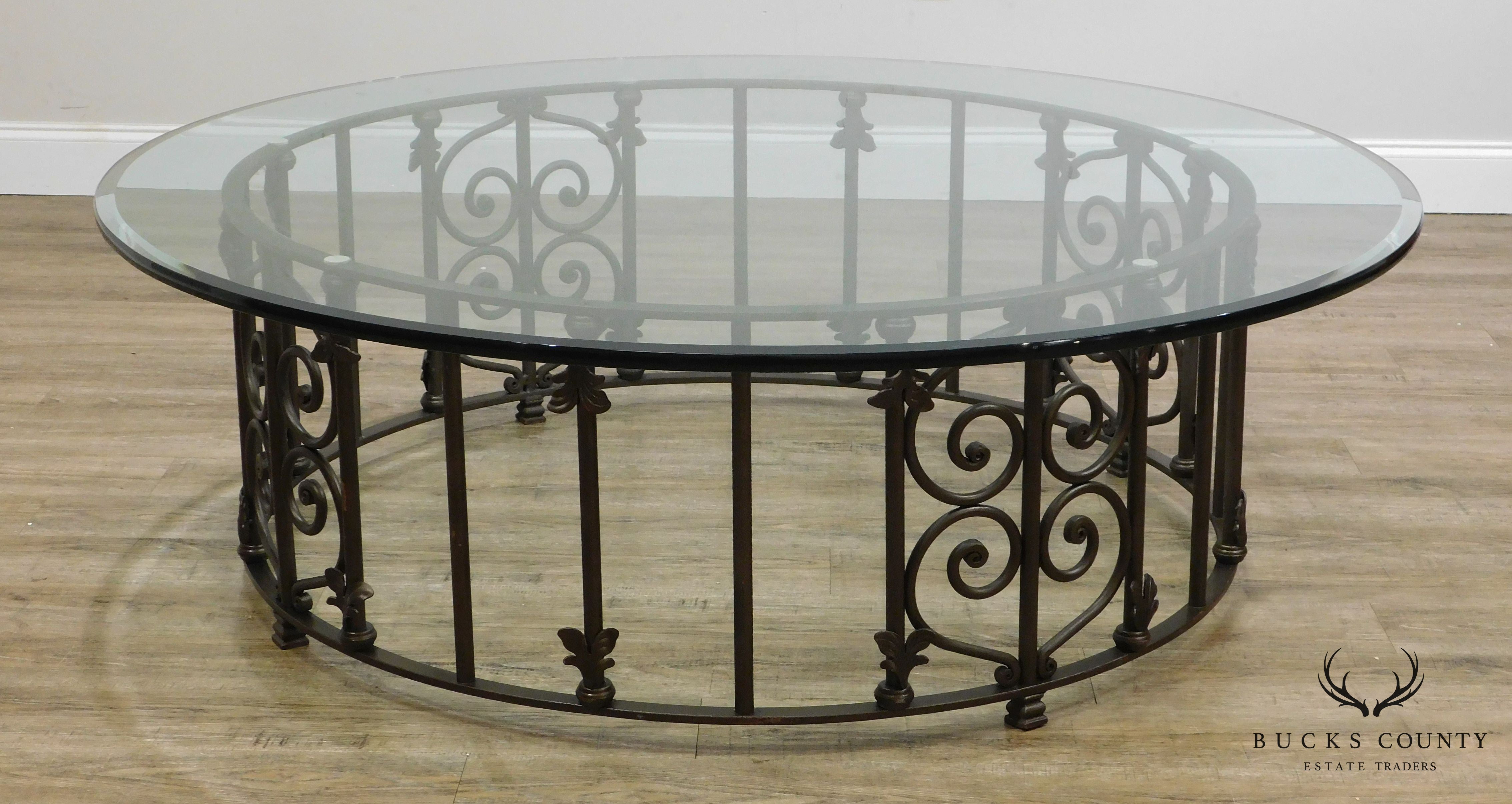 Custom Wrought Iron 60" Glass Top Coffee Table