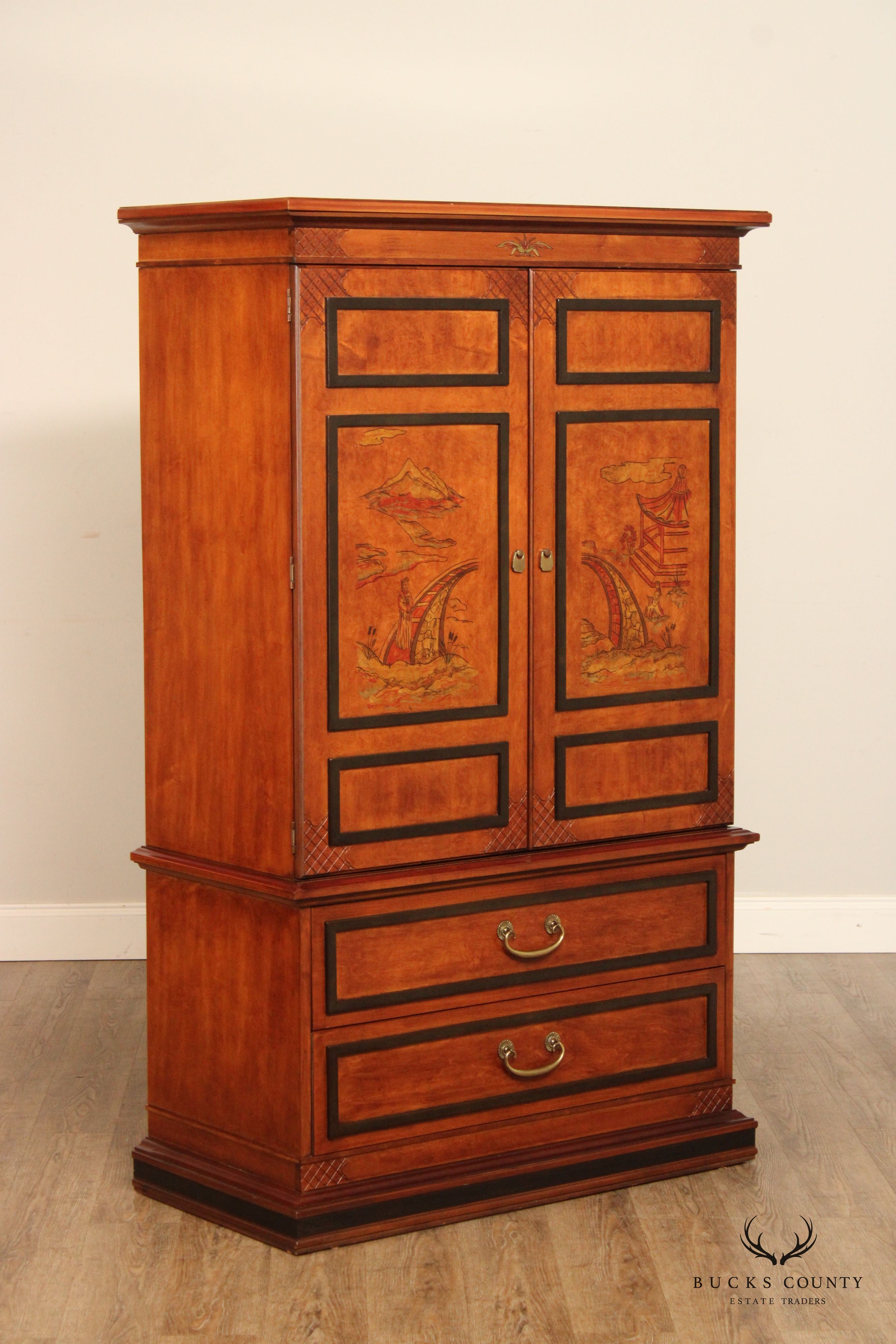 Stanley Furniture Chinoiserie Decorated Burlwood Armoire