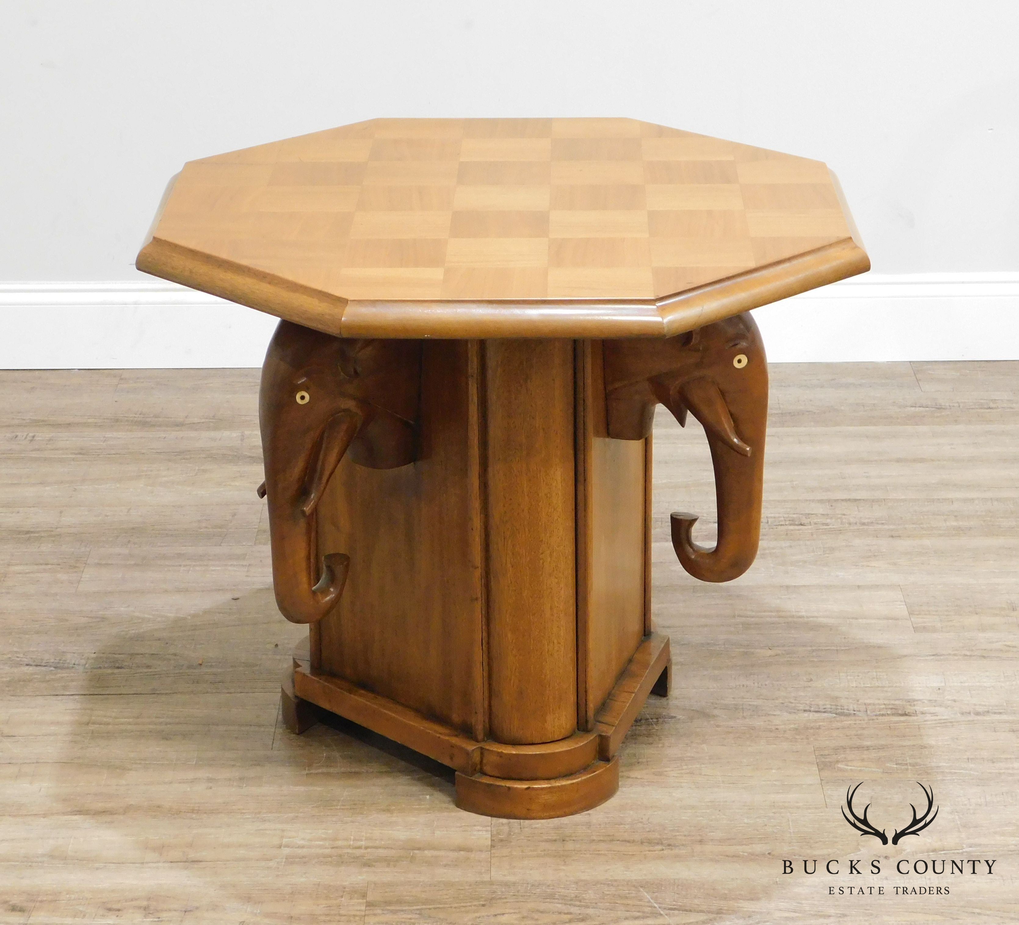 Vintage Nigerian Mahogany Octagon Top Elephant Base Side Table