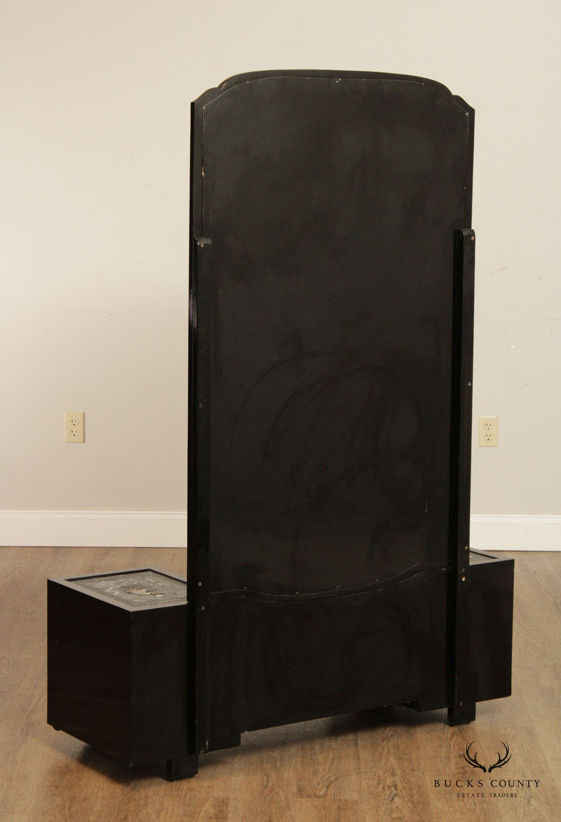 Korean Black Lacquer Mirrored Vanity with Mother of Pearl Inlay