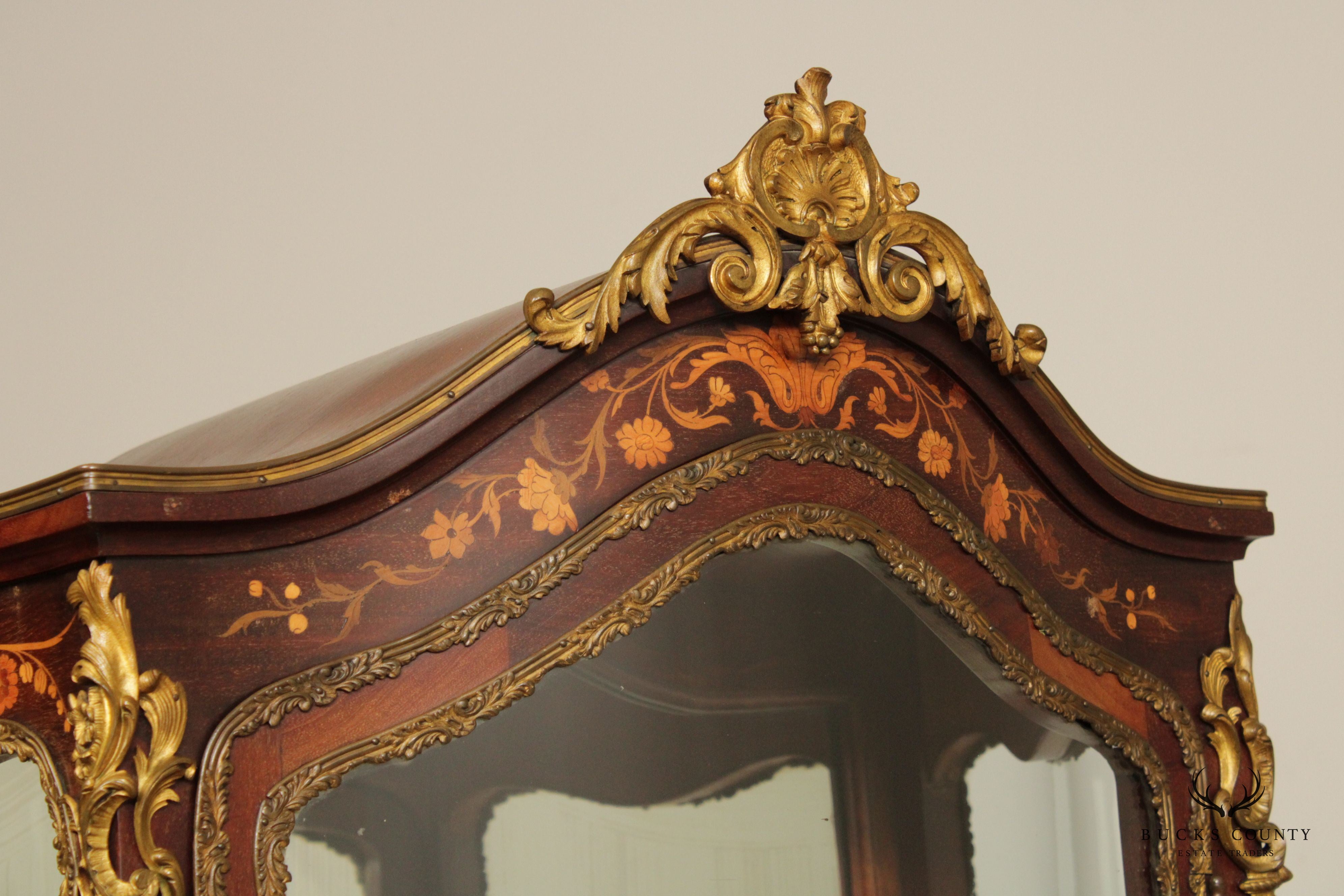 French Louis XV Style Inlaid Vitrine Display Cabinet