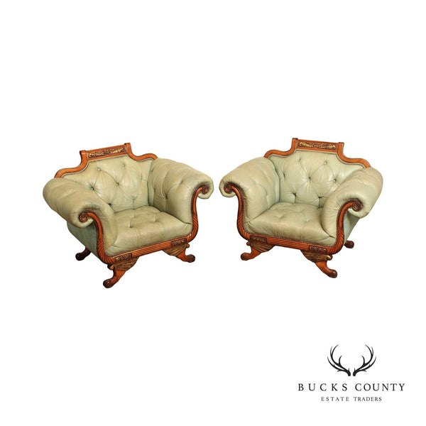 Quality Empire Style Pair of Tufted Leather Lounge Chairs