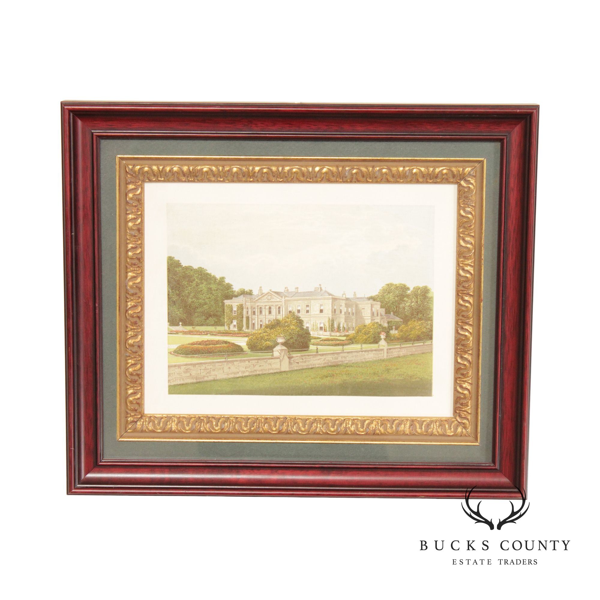 English Estate 'Studley Royal House' Illustration Print, Custom Framed