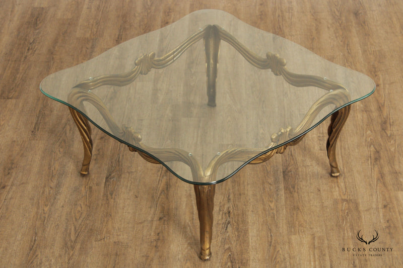 Hollywood Regency Vintage Gilt Metal and Glass Coffee Table