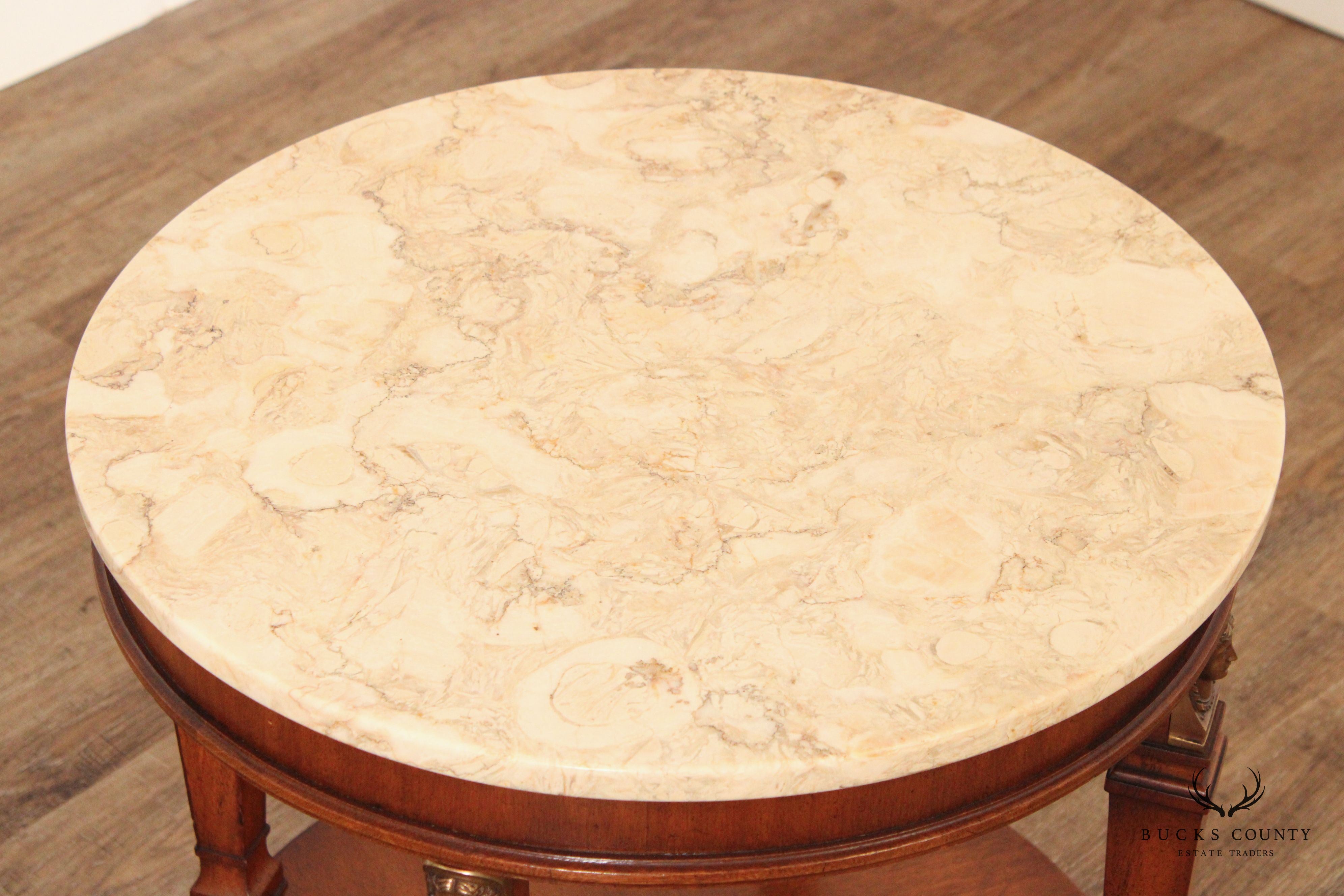 Egyptian Revival Style Round Marble Top Accent Table