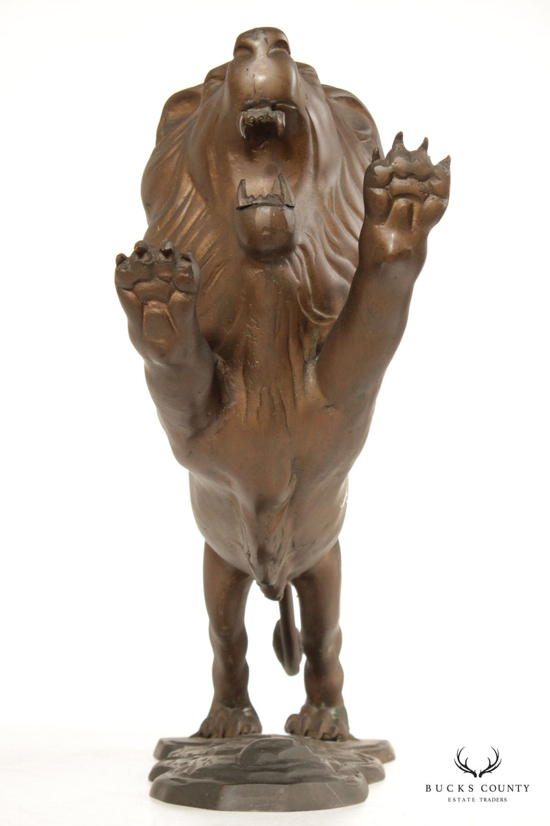 Vintage Charging Lion Cast Brass Statute