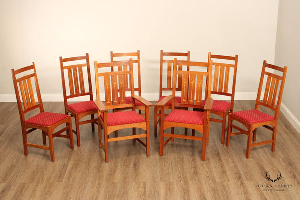 Stickley Mission Collection Harvey Ellis Set of Eight Inlaid Cherry Dining Chairs