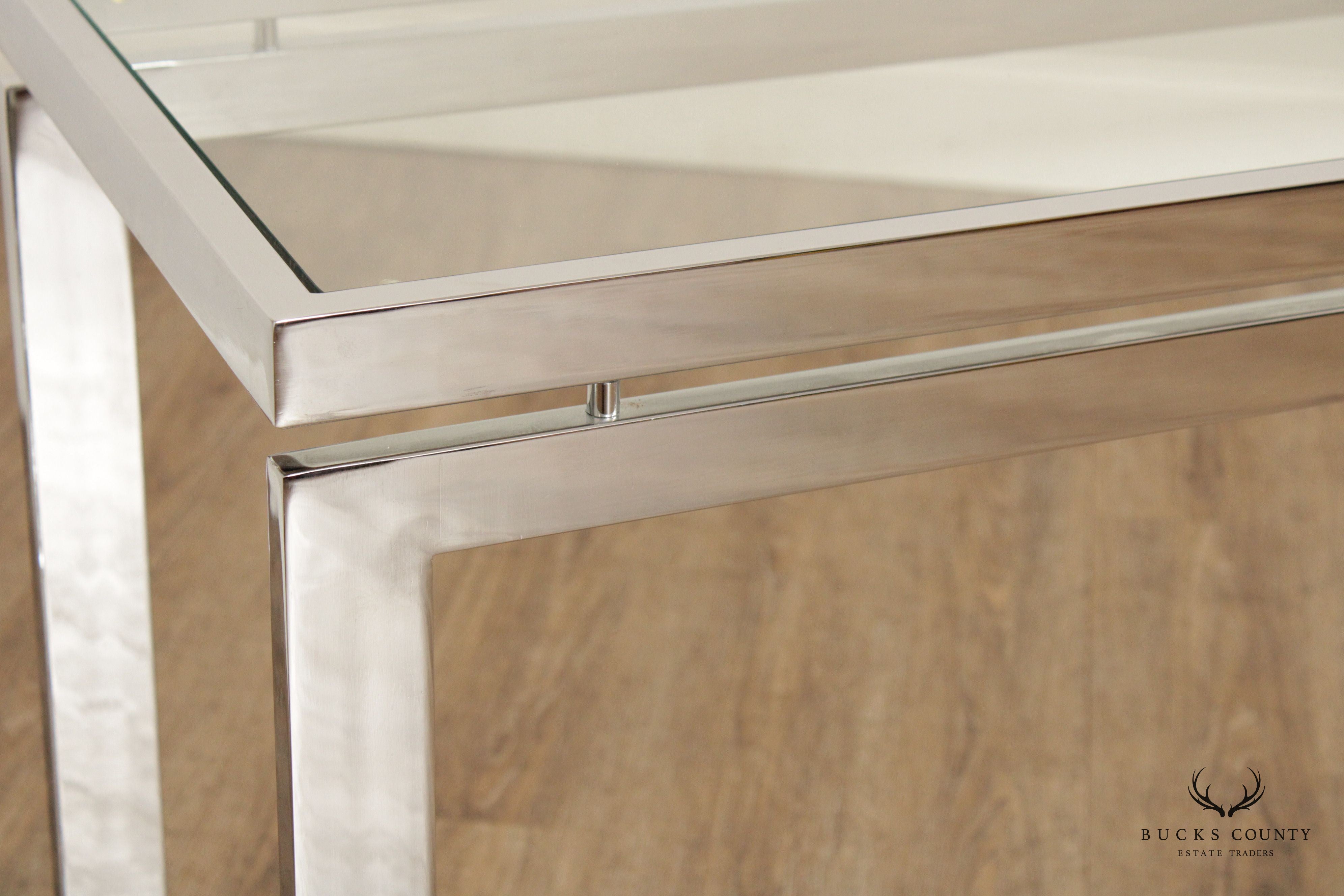 Modern Chrome Glass Top Console Table