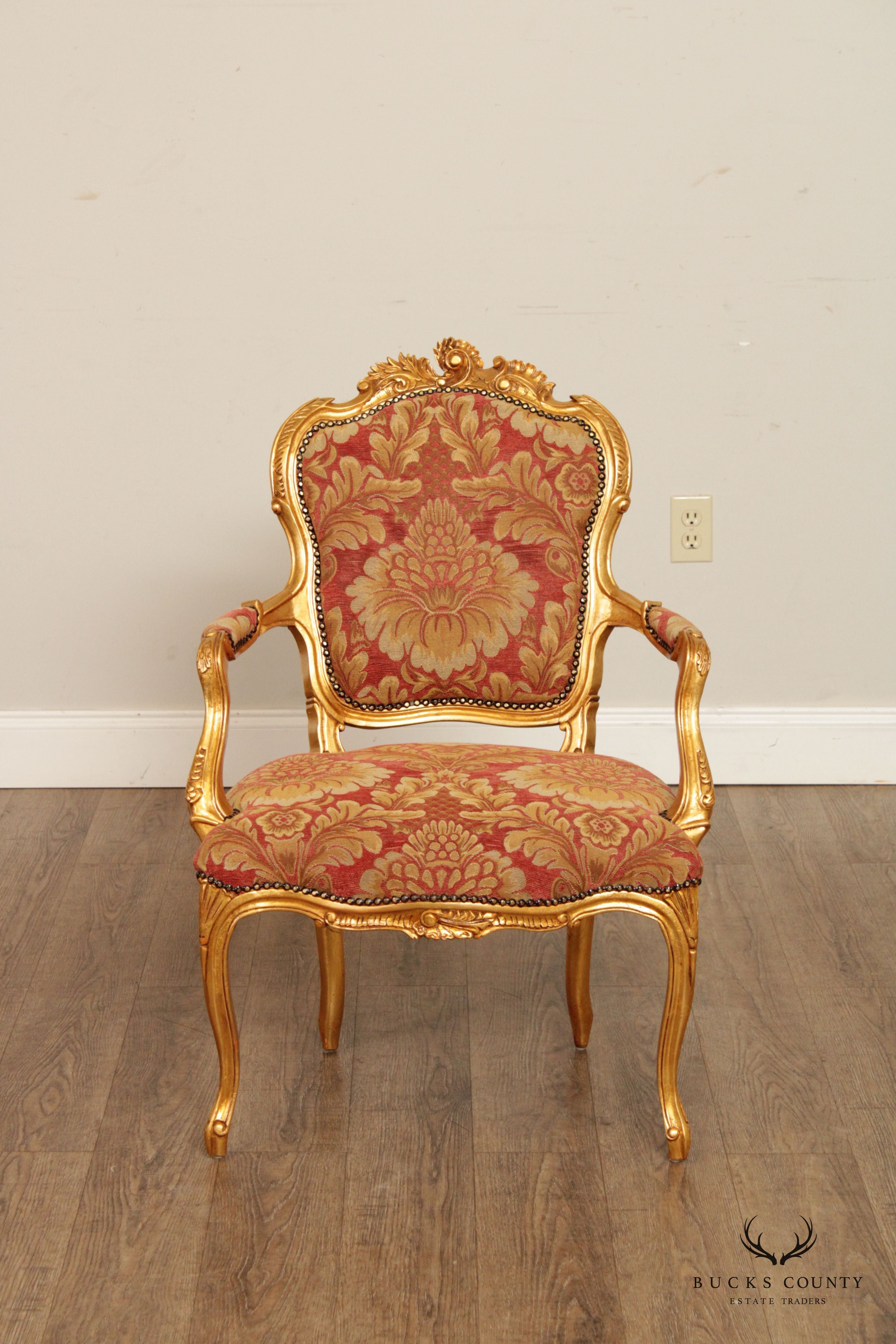 French Louis XV Style Giltwood Fauteuil Armchair