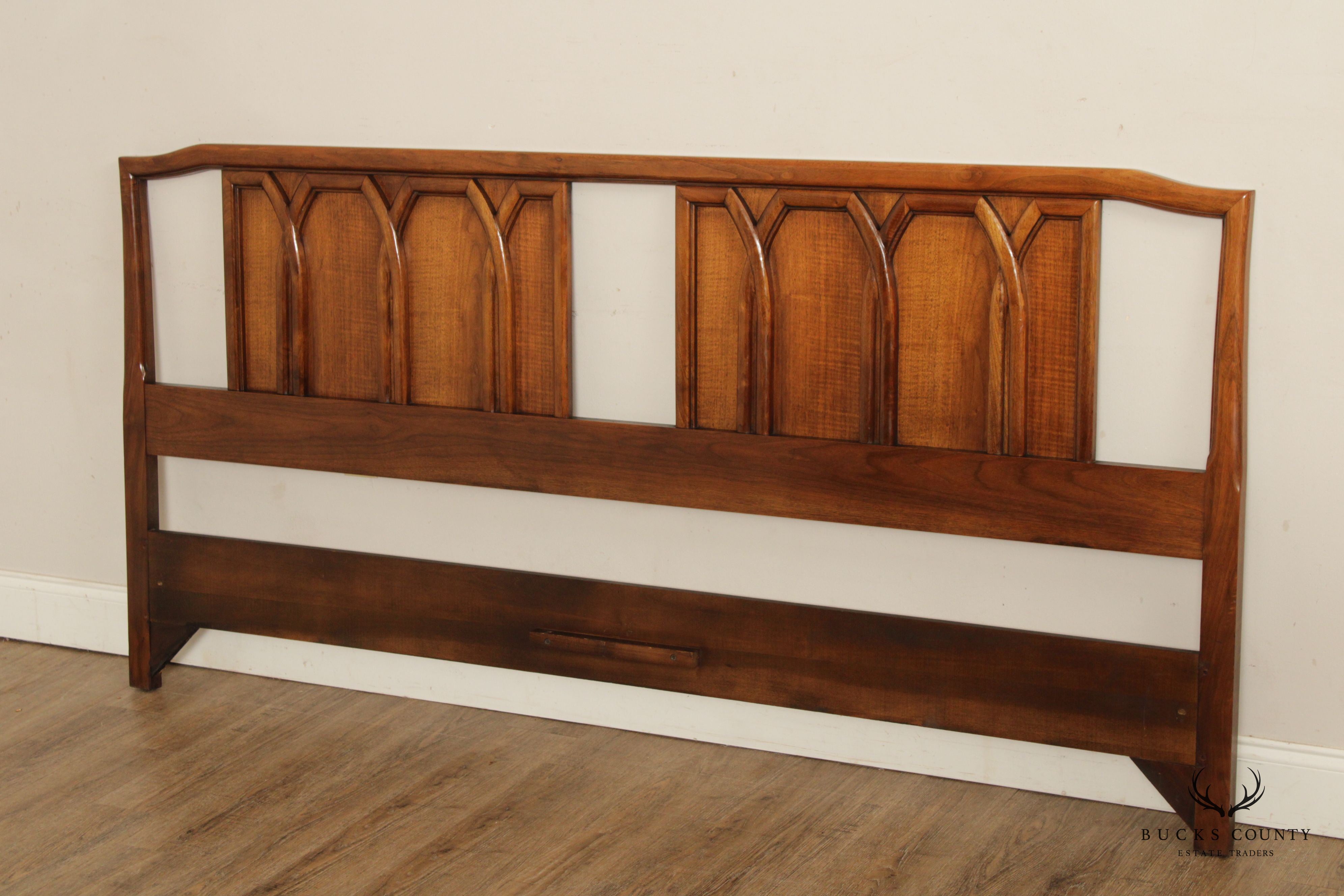 Mid Century Modern Sculpted Walnut King Size Headboard