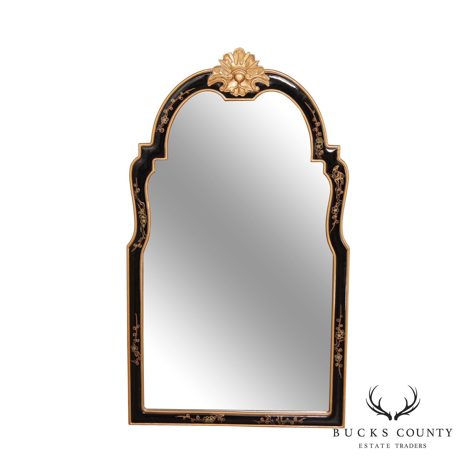 Hollywood Regency Chinoiserie Lacquered Wall Mirror