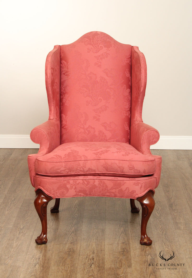 Hickory Chair Queen Anne Style Mahogany Wingback Armchair