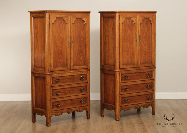 Heritage Vintage French Provincial Style Pair of Two-Door Walnut Armoires
