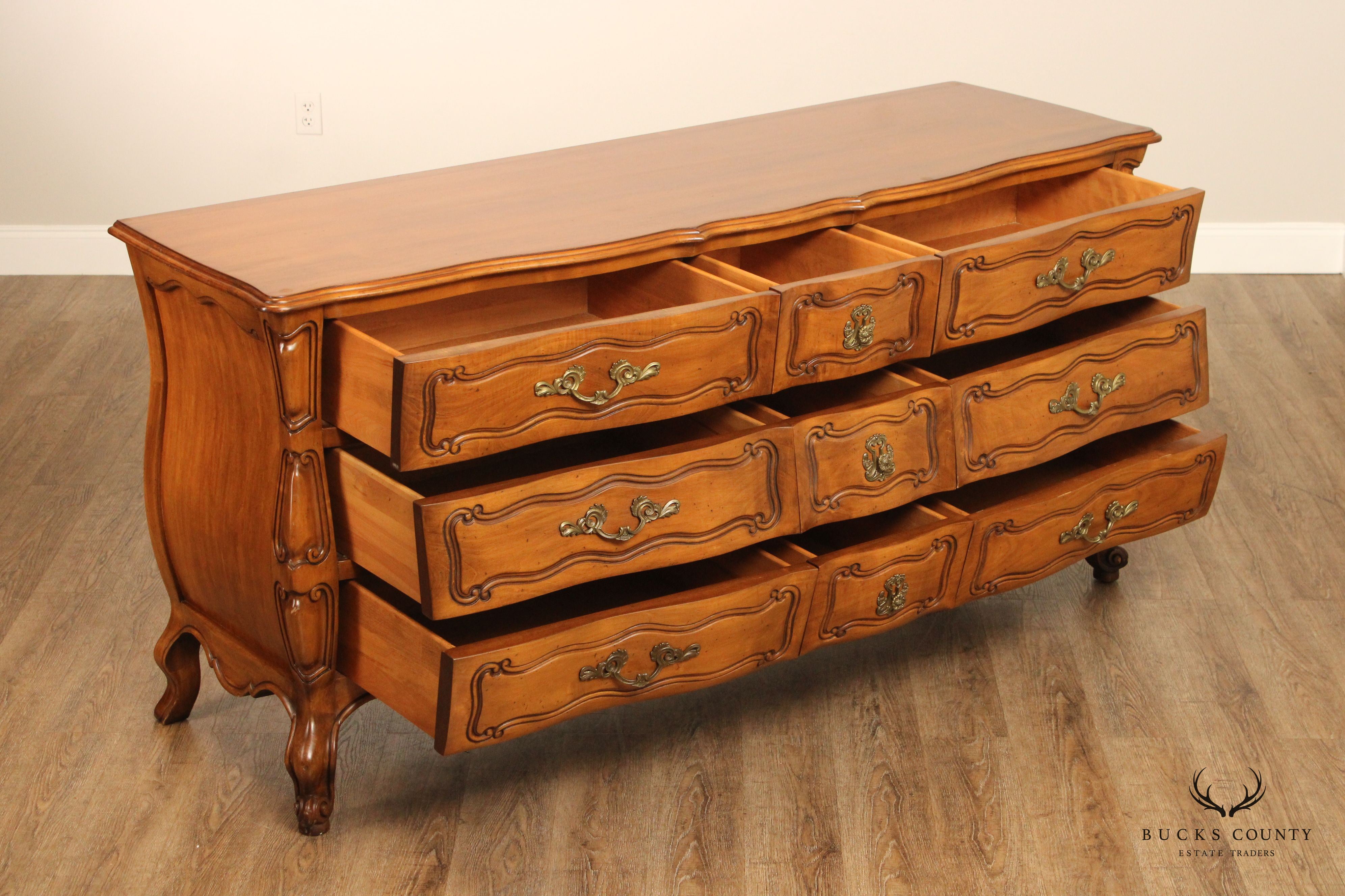 French Louis XV Style Vintage Bombe Triple Dresser