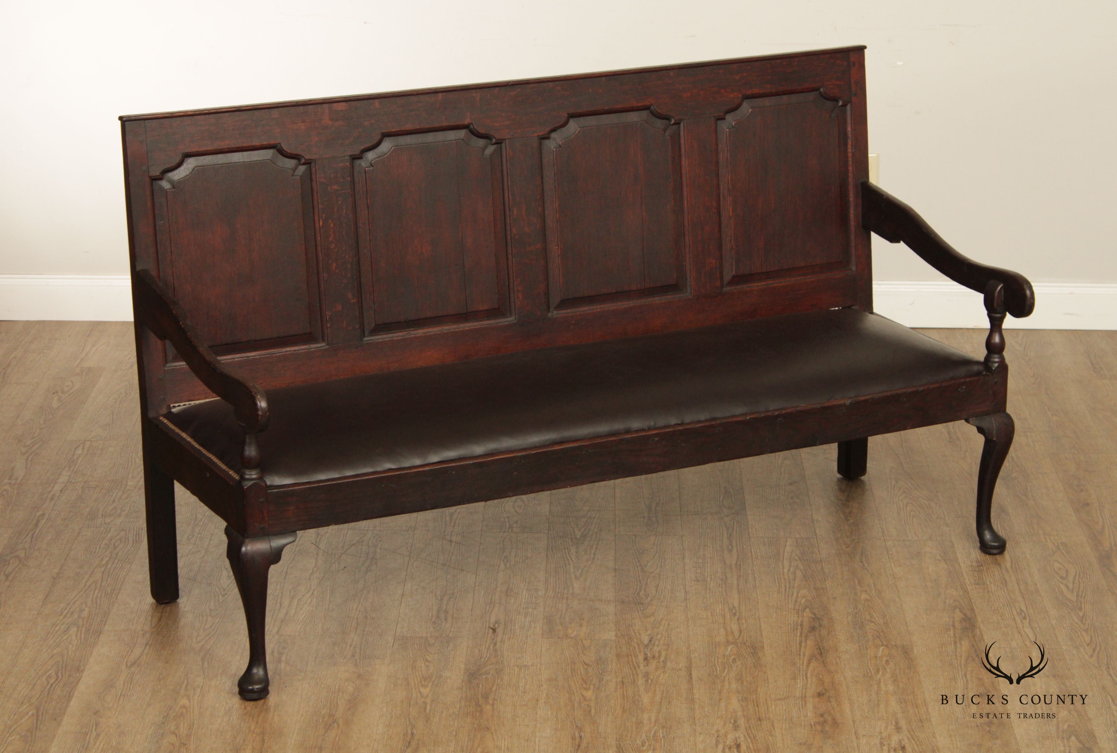 Antique 18th C. English George III Oak Settle Hall Bench