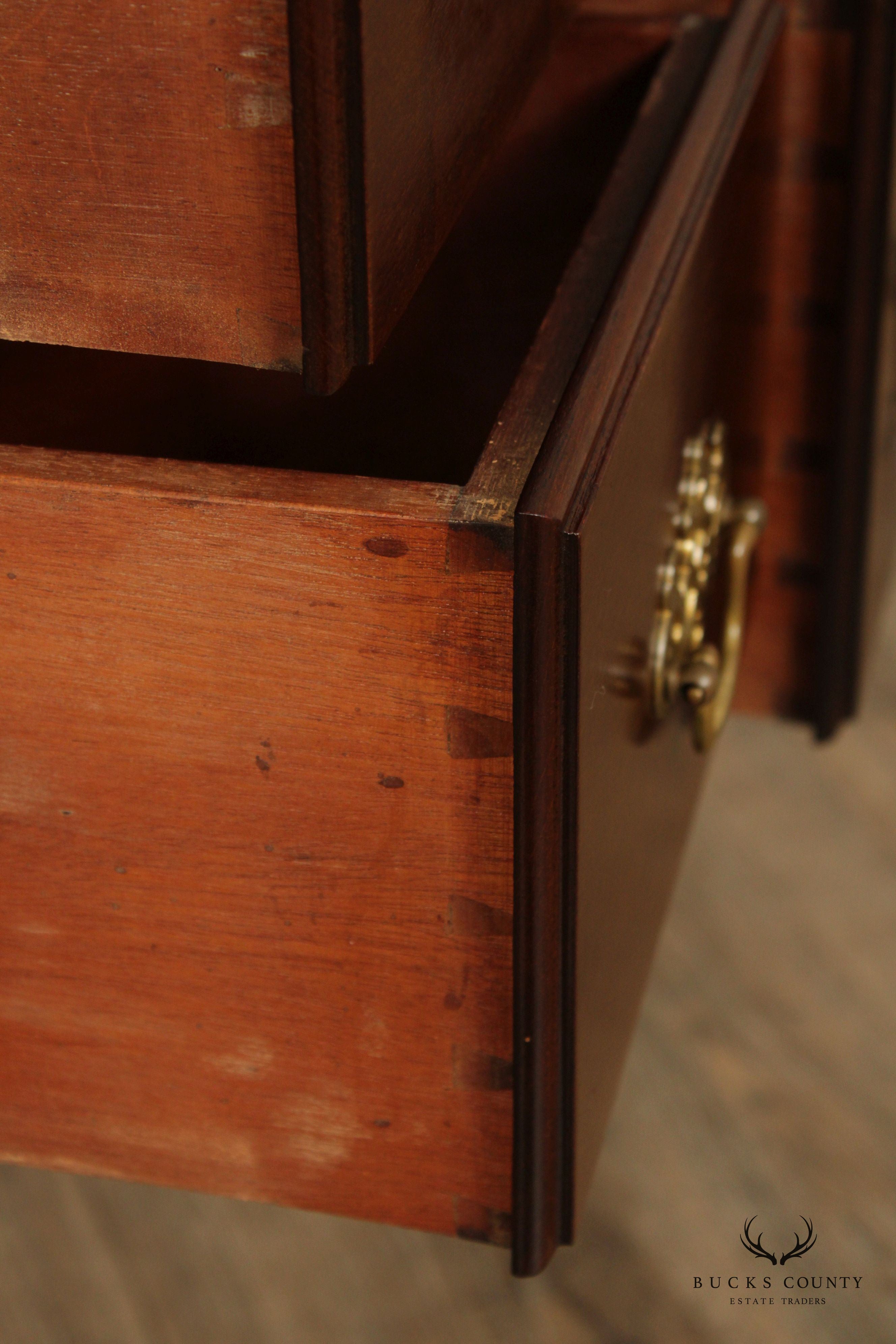 1940's Hand Crafted Chippendale Style Carved Mahogany High Boy Tall Chest