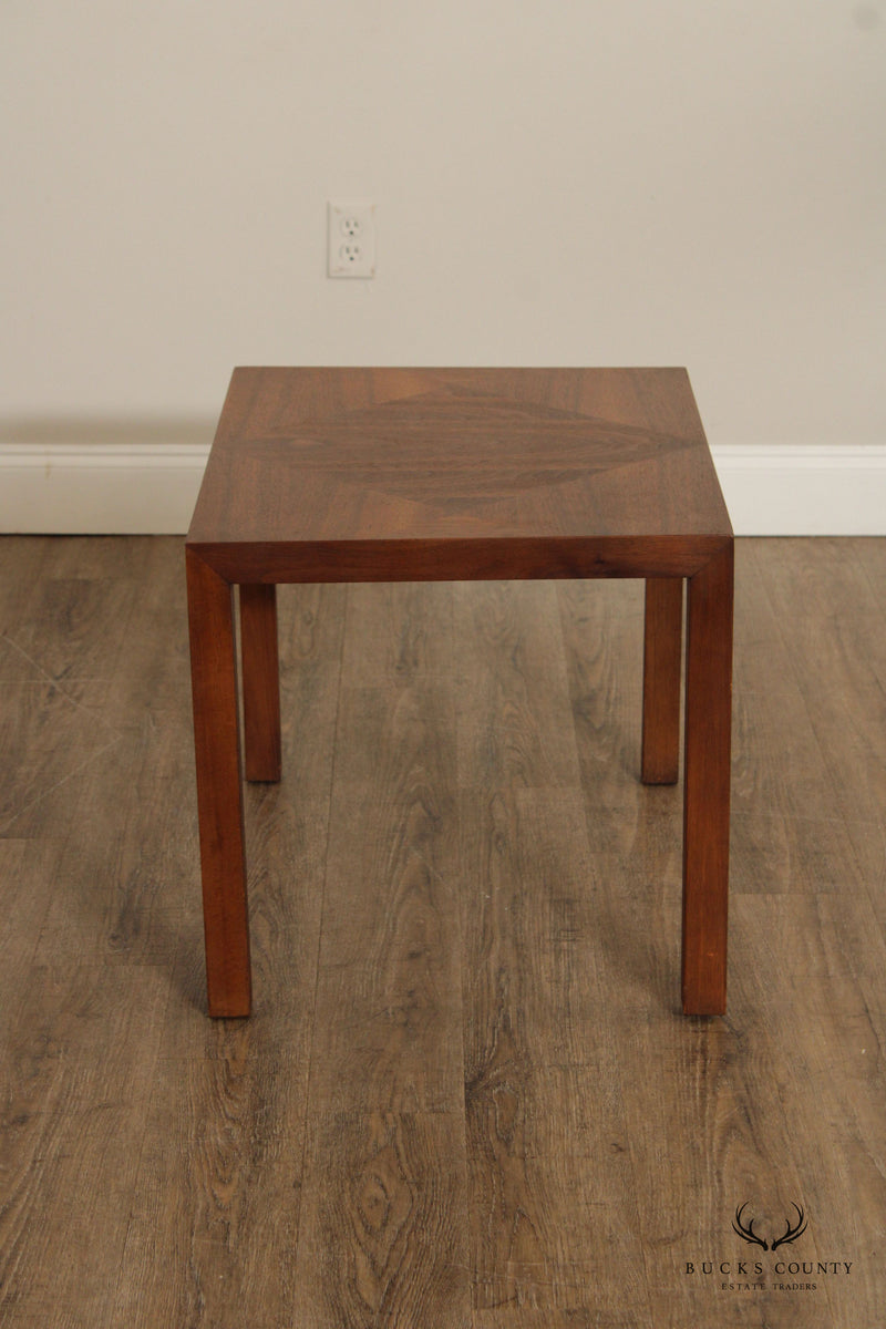 LANE MID CENTURY MODERN INLAID PARSONS STYLE SQUARE WALNUT SIDE TABLE