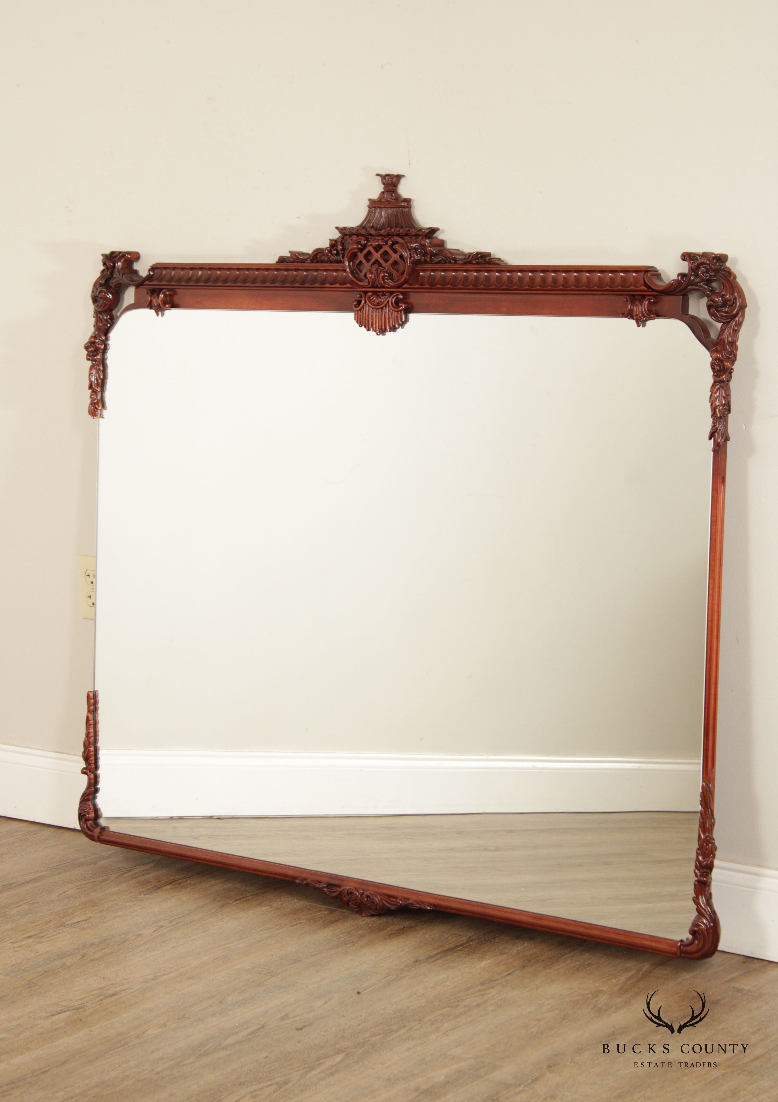 Chinese Chippendale Carved Solid Mahogany Wall Mirror