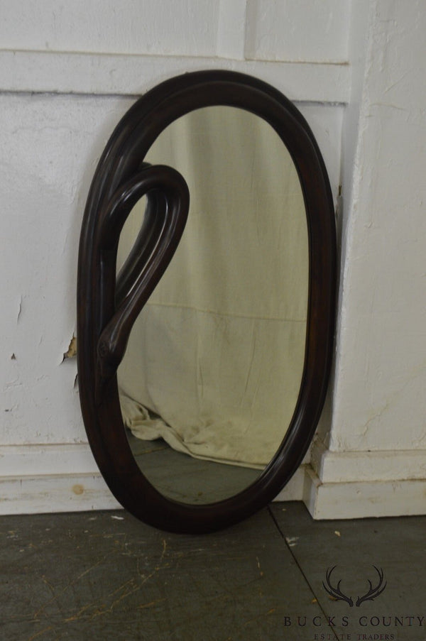 Art Nouveau Style Carved Mahogany Oval Swan Neck Mirror