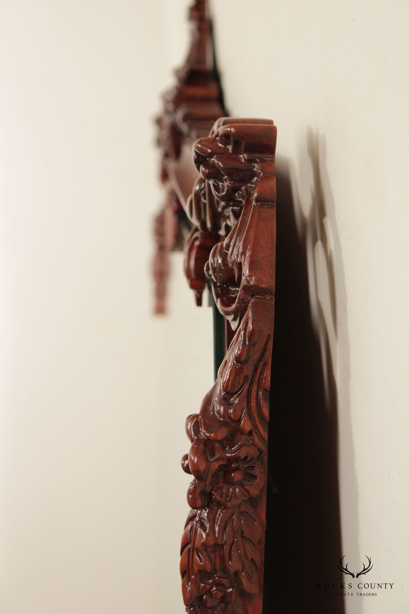 Chinese Chippendale Carved Solid Mahogany Wall Mirror