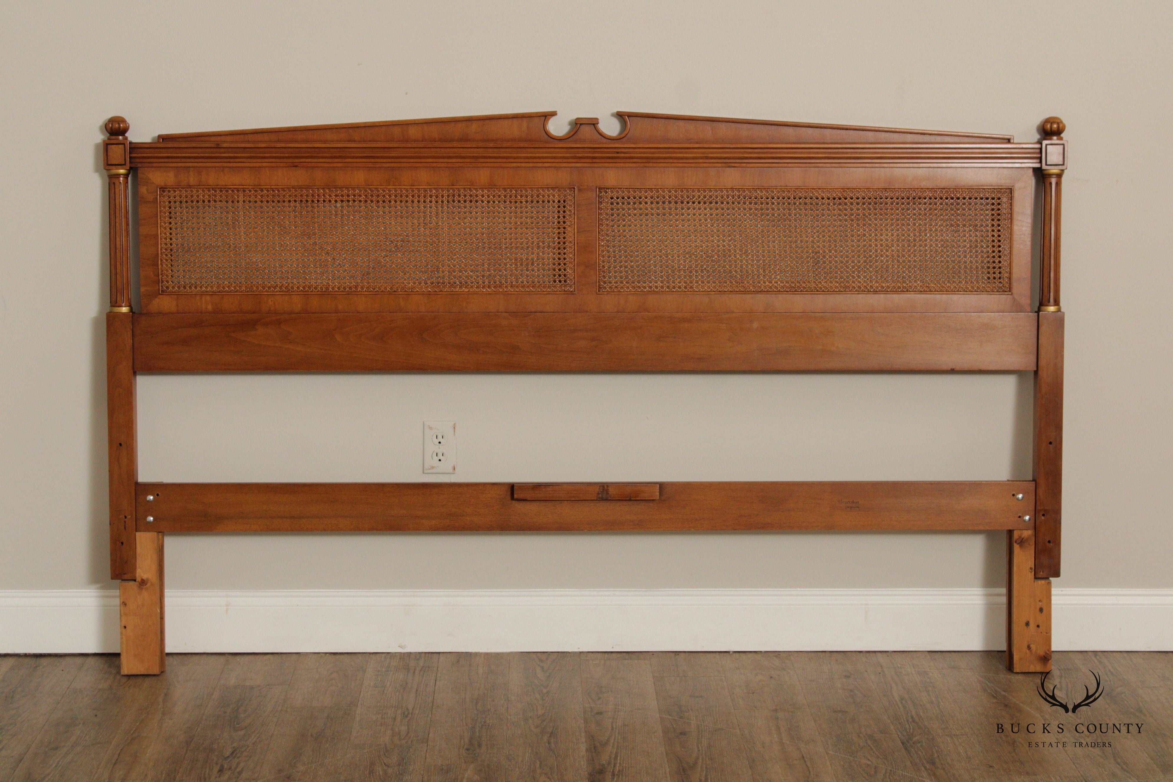 Henredon Regency Style King Size Walnut And Cane Headboard