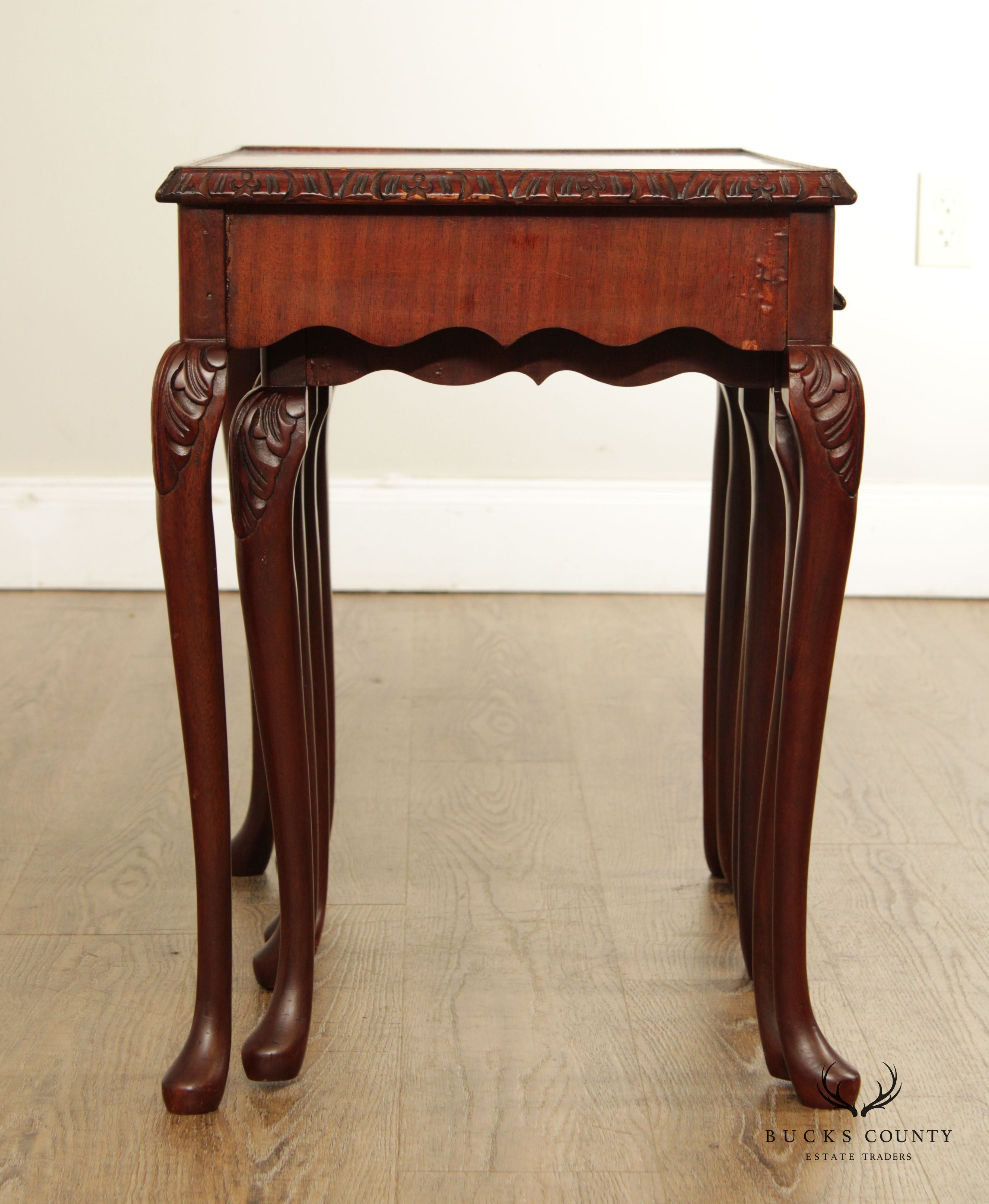 Georgian Style Flame Mahogany Carved Nesting Tables